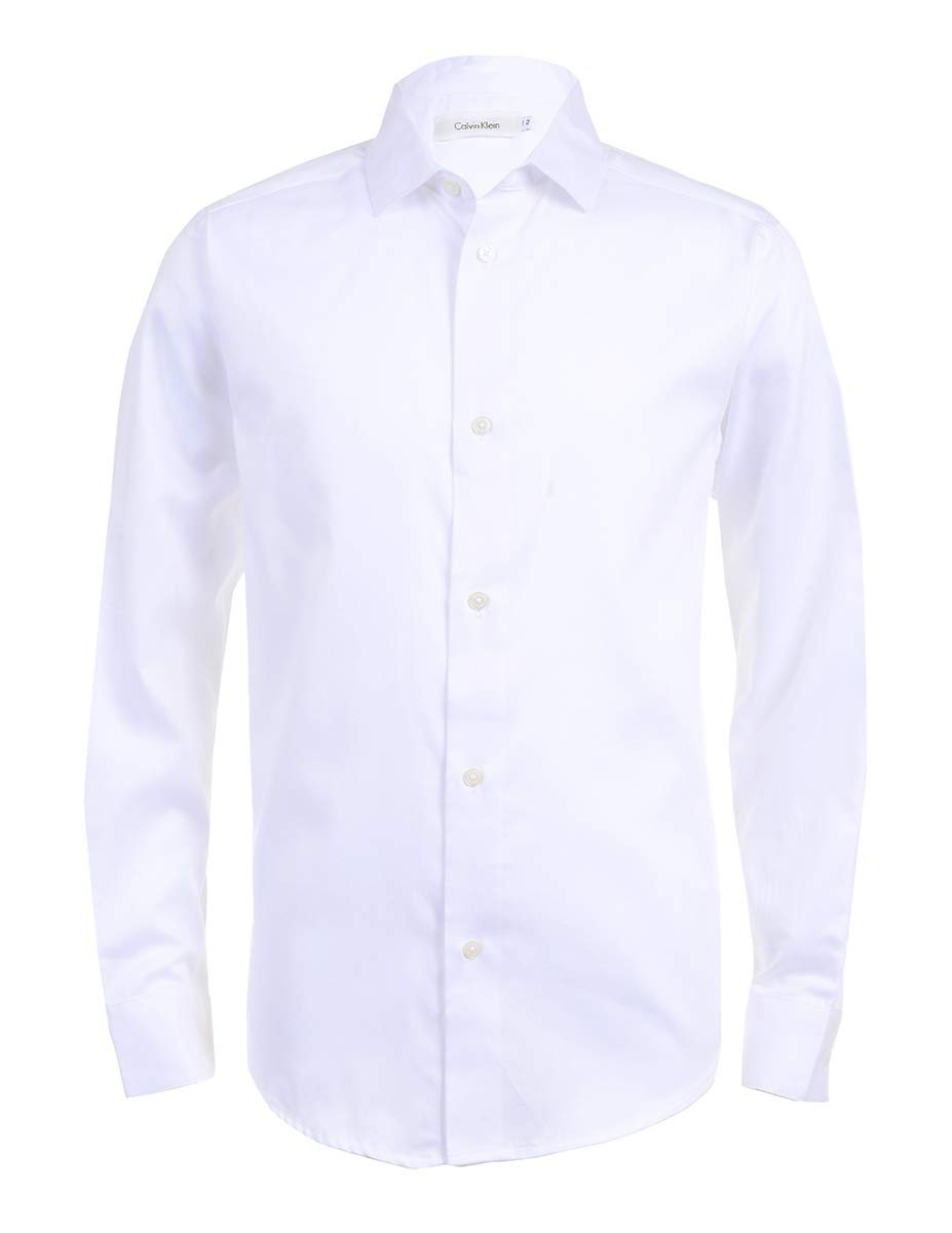 Calvin Klein boys Long Sleeve Sateen Dress Shirt, Button-down Style With Cuffs & Shirttail Hem
