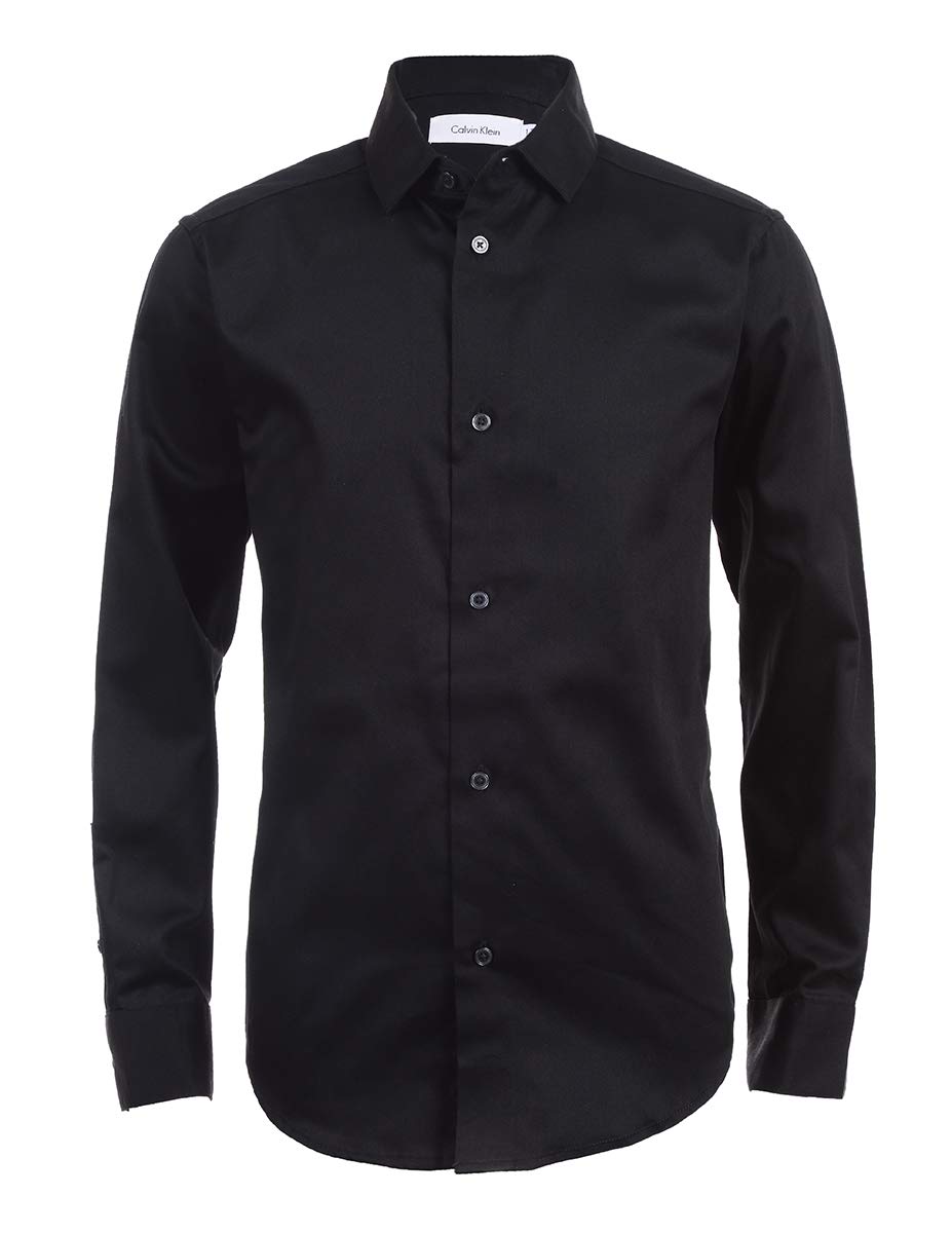 Calvin Klein boys Long Sleeve Sateen Dress Shirt, Button-down Style With Cuffs & Shirttail Hem