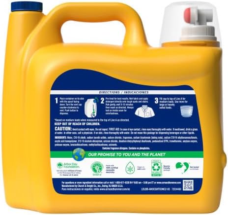 ARM & HAMMER Plus OxiClean with Odor Blasters Liquid Laundry Detergent, Laundry Odor Remover, Attacks Stains, Fresh Botanical Scent, 74 Loads, 96.2 Fl Oz