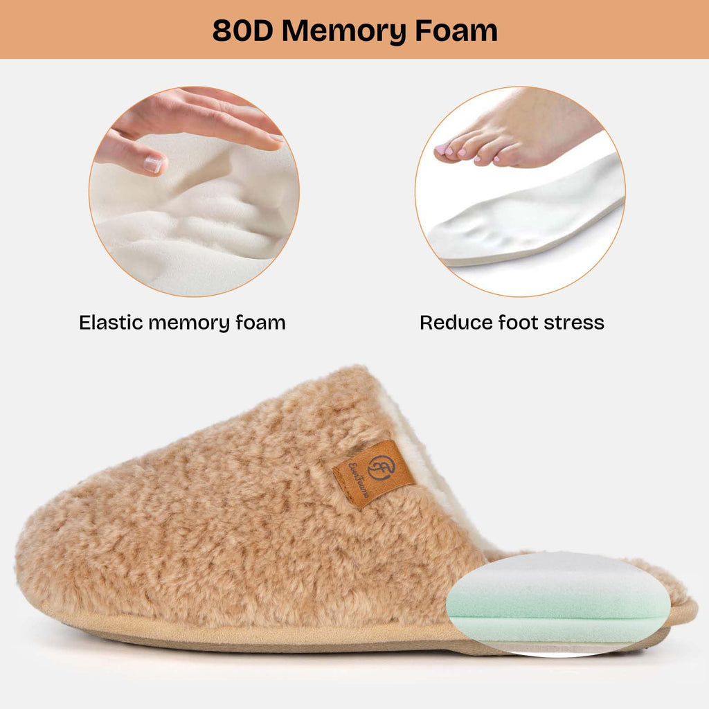 EverFoams Women's Fuzzy Slip-on Slippers Warm Cozy Soft Lightweight Memory Foam Indoor House Shoes