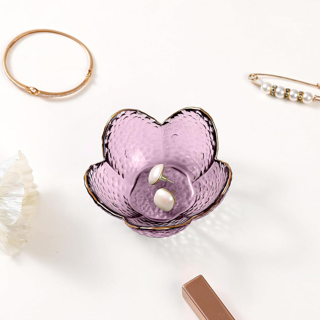 Gifts for Women Trinket Dish Flower Jewelry Dish Pink Glass Ring Holder Jewellery Tray Cute Room Decor Aesthetic Bedroom Accessories Unique Birthday New Home Mothers Day Gifts for Women Friends(2 pcs)