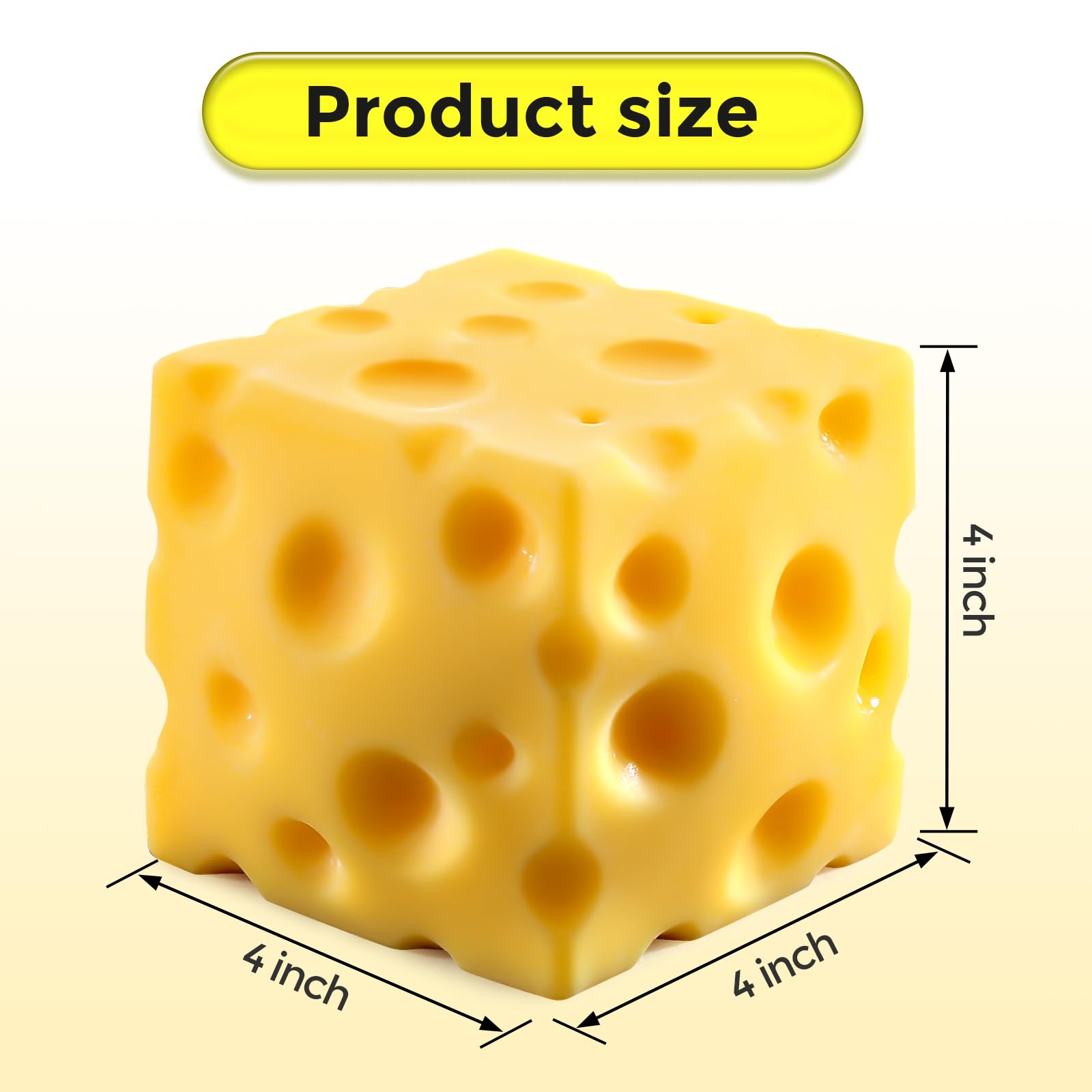 Cheese Squishy Cube Block, Squishy Fidget Toys for Adults & Teens, Easter Basket Stocking Stuffers, Sensory Stress Ball Squeeze Toys for Stress Relief (Yellow 2.4 in)