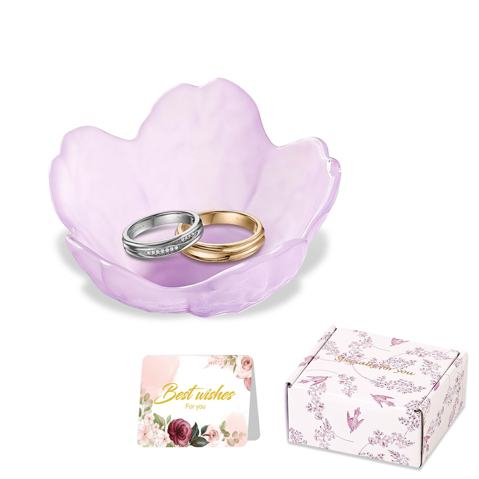 Gifts for Women Trinket Dish Flower Jewelry Dish Pink Glass Ring Holder Jewellery Tray Cute Room Decor Aesthetic Bedroom Accessories Unique Birthday New Home Mothers Day Gifts for Women Friends(2 pcs)