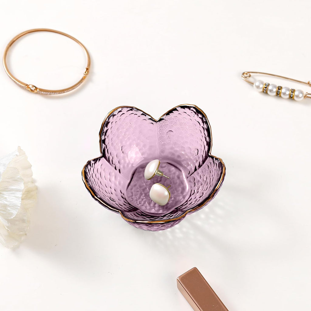 Gifts for Women Trinket Dish Flower Jewelry Dish Pink Glass Ring Holder Jewellery Tray Cute Room Decor Aesthetic Bedroom Accessories Unique Birthday New Home Mothers Day Gifts for Women Friends(2 pcs)