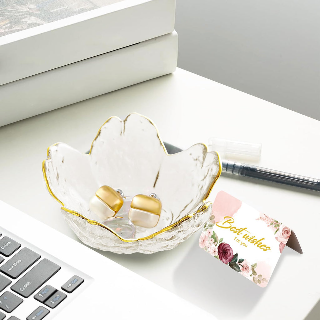 Gifts for Women Trinket Dish Flower Jewelry Dish Pink Glass Ring Holder Jewellery Tray Cute Room Decor Aesthetic Bedroom Accessories Unique Birthday New Home Mothers Day Gifts for Women Friends(2 pcs)