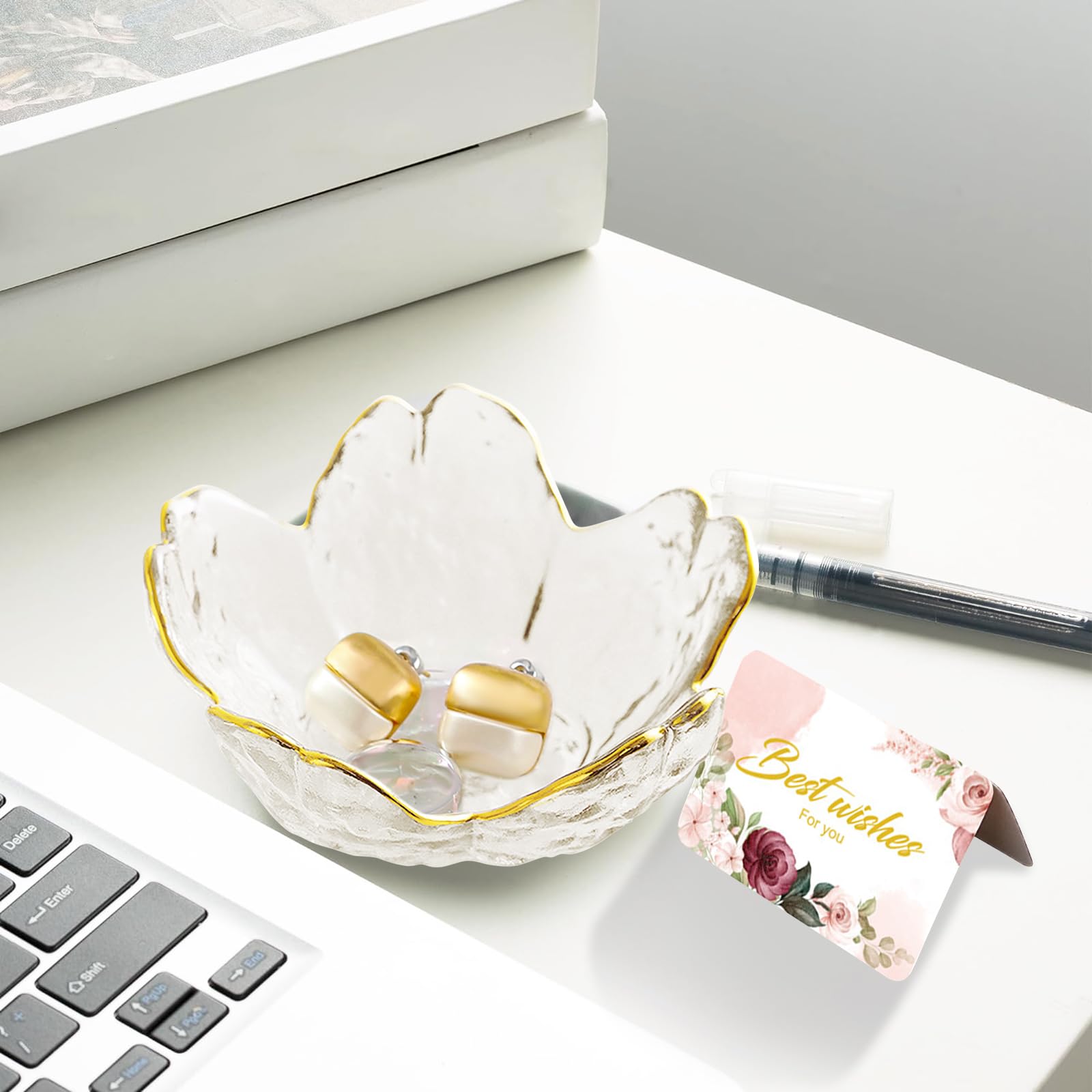Gifts for Women Trinket Dish Flower Jewelry Dish Pink Glass Ring Holder Jewellery Tray Cute Room Decor Aesthetic Bedroom Accessories Unique Birthday New Home Mothers Day Gifts for Women Friends(2 pcs)