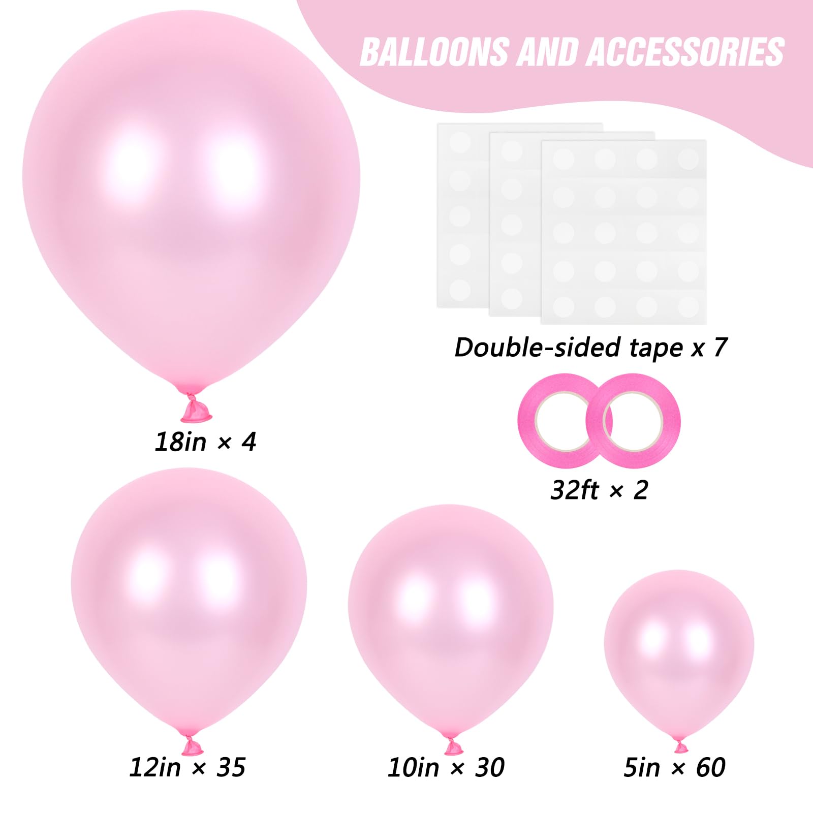 RUBFAC Pink Balloons 129pcs Light Pastel Pink Balloon Different Sizes 18 12 10 5 Inch for Garland Arch Mother's Day Birthday Party Baby Shower Gender Reveal Wedding Anniversary Easter Decoration