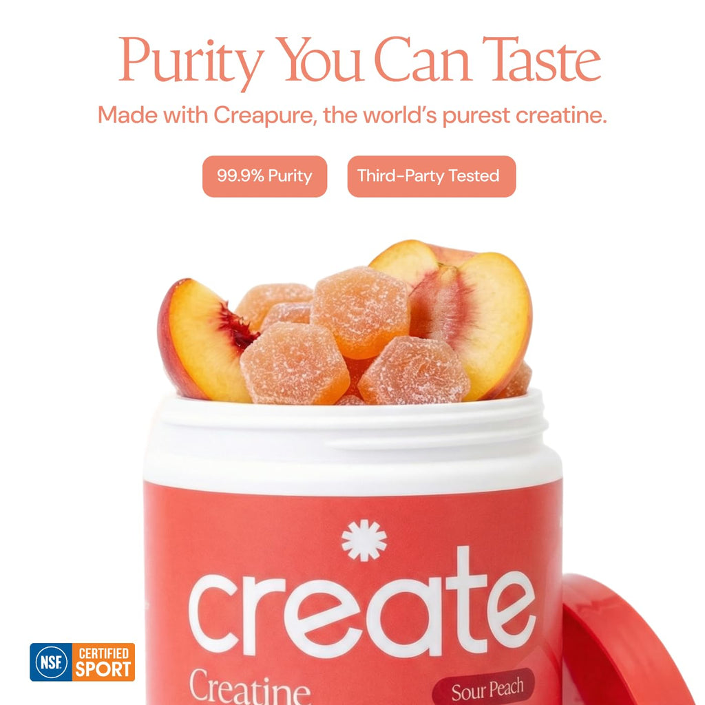 Create Creatine Monohydrate Gummies for Men & Women, Boost Focus, Strength, and Endurance, Anti-Melting Formula, Vegan, Gluten-Free, Non-GMO, 1.5g of Creatine per Gummy (Blue Raspberry)
