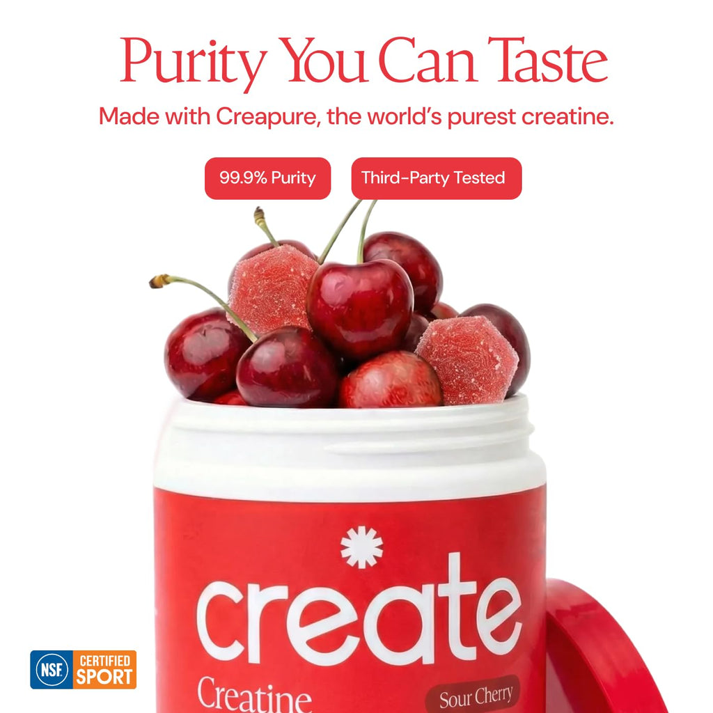 Create Creatine Monohydrate Gummies for Men & Women, Boost Focus, Strength, and Endurance, Anti-Melting Formula, Vegan, Gluten-Free, Non-GMO, 1.5g of Creatine per Gummy (Blue Raspberry)