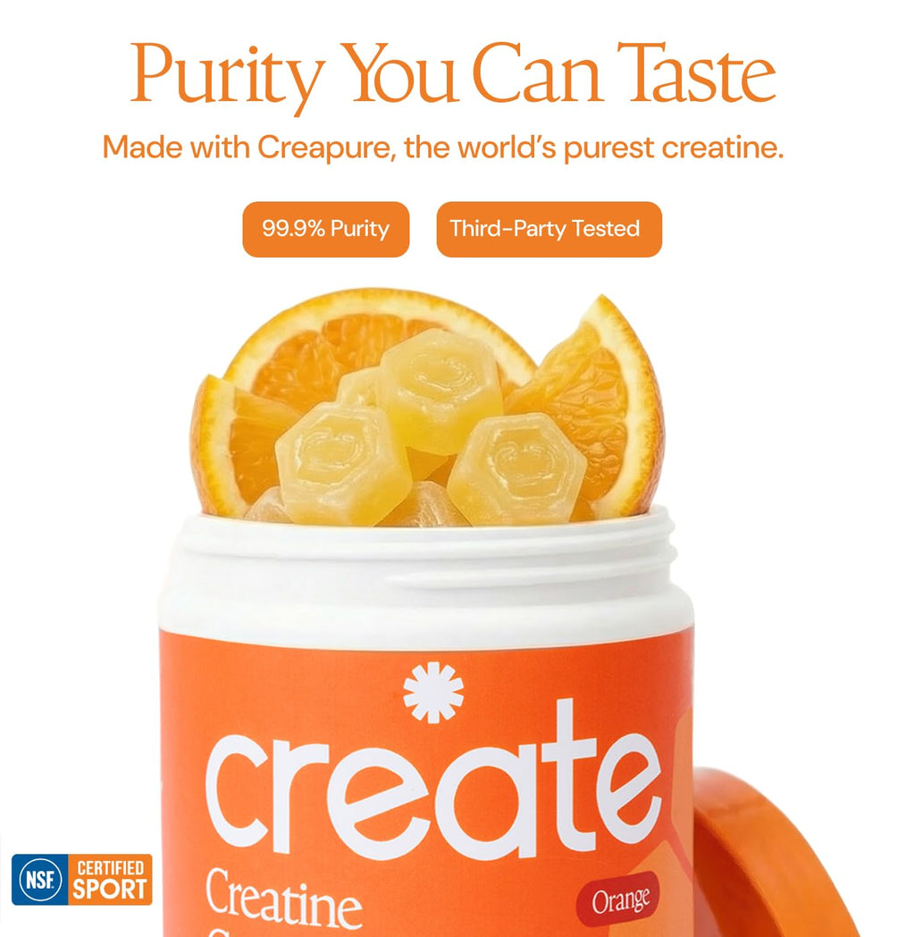 Create Creatine Monohydrate Gummies for Men & Women, Boost Focus, Strength, and Endurance, Anti-Melting Formula, Vegan, Gluten-Free, Non-GMO, 1.5g of Creatine per Gummy (Blue Raspberry)