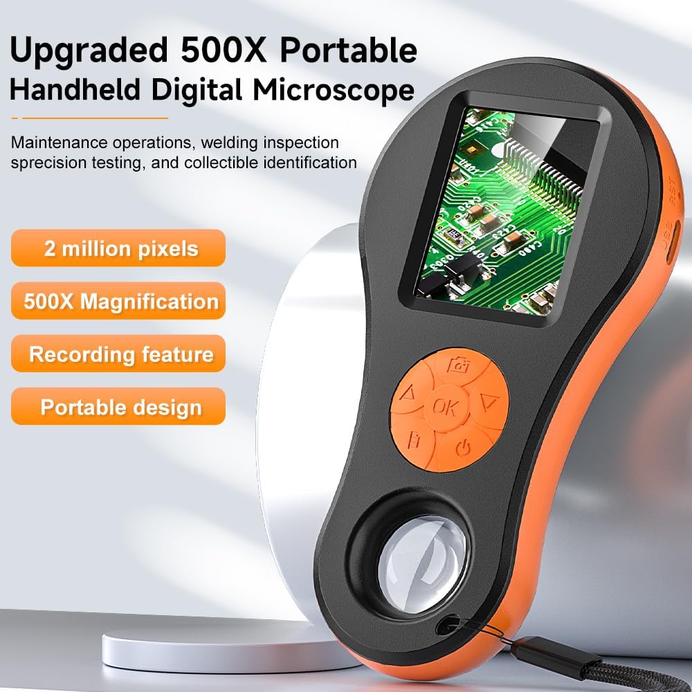 Digital Microscope Handheld 2.0 inch IPS Color Screen,Portable Digital Magnifying Glass,Marco Microscope for Kids,Built-in 8LED Lights,USB Compatible with PC Windows, Mac OS