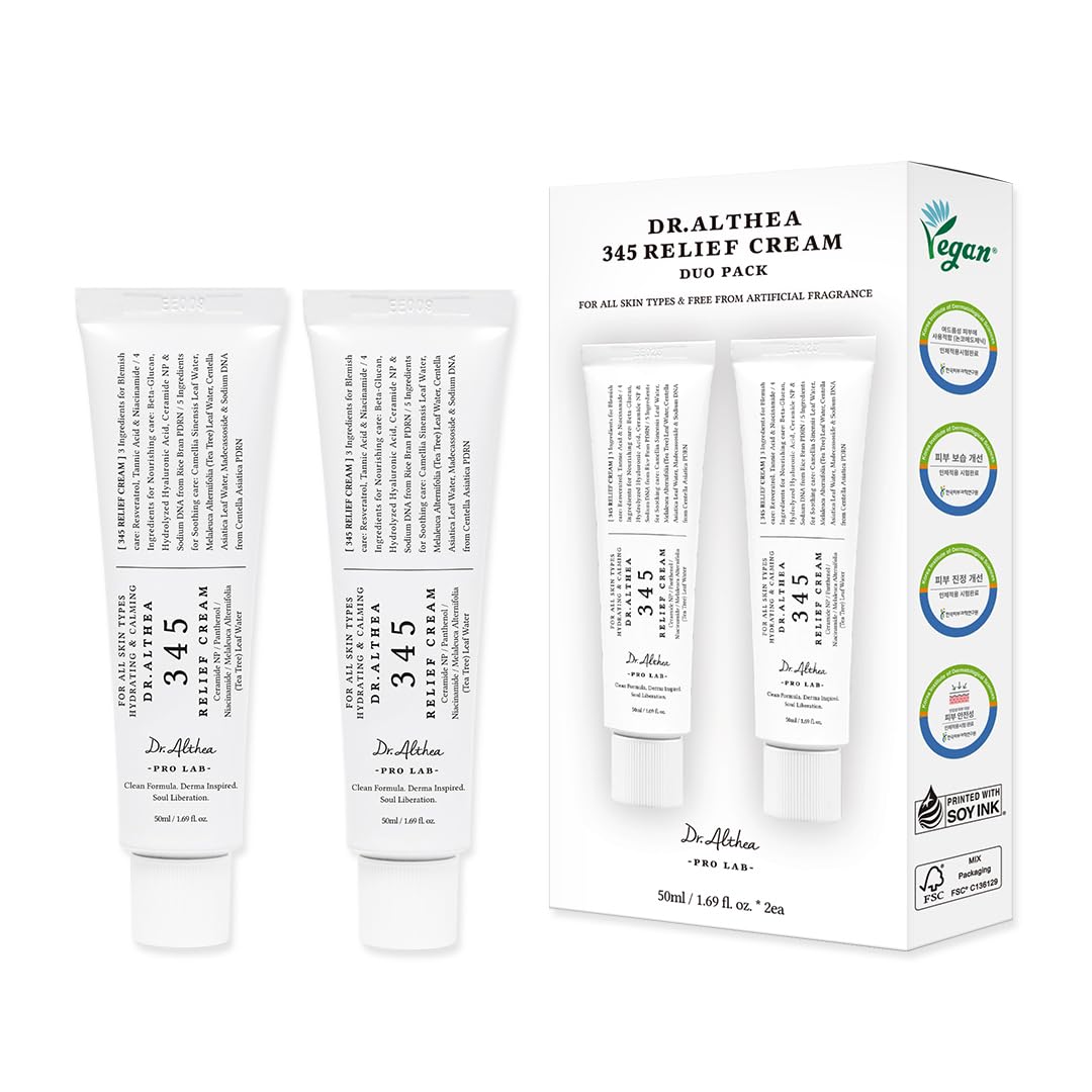 Dr.Althea 345 Relief Cream | Daily Face Moisturizer for Soothing Recovery and Blemish Care with PDRN & Niacinamide | Korean Vegan Skin Care for All Skin Types, 0.50 Fl Oz (Ver.2 - Pack of 1)