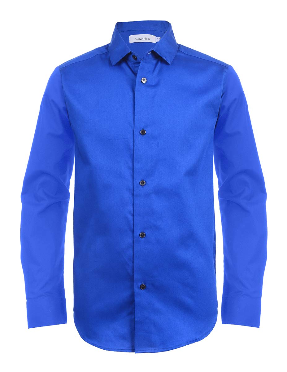 Calvin Klein boys Long Sleeve Sateen Dress Shirt, Button-down Style With Cuffs & Shirttail Hem