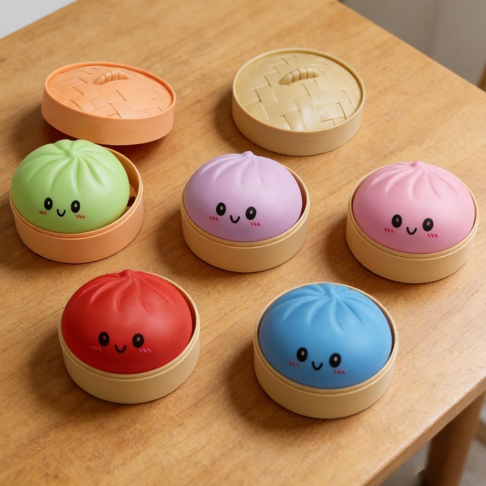Dumpling Squishy, Mystery Dumpling Squishy, Dumplings Sensory Squeeze Toy for Stress Relief, Soft Squeeze Decompression Dough for Adults Classroom Prizes & Party Favors (Blue A)