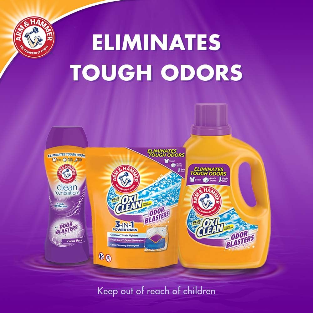 ARM & HAMMER Plus OxiClean with Odor Blasters Liquid Laundry Detergent, Laundry Odor Remover, Attacks Stains, Fresh Botanical Scent, 74 Loads, 96.2 Fl Oz