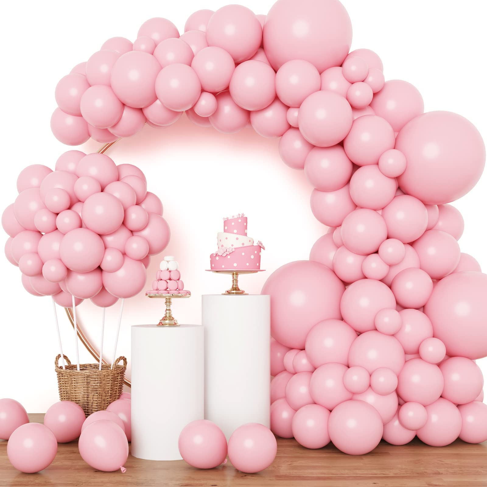 RUBFAC Pink Balloons 129pcs Light Pastel Pink Balloon Different Sizes 18 12 10 5 Inch for Garland Arch Mother's Day Birthday Party Baby Shower Gender Reveal Wedding Anniversary Easter Decoration