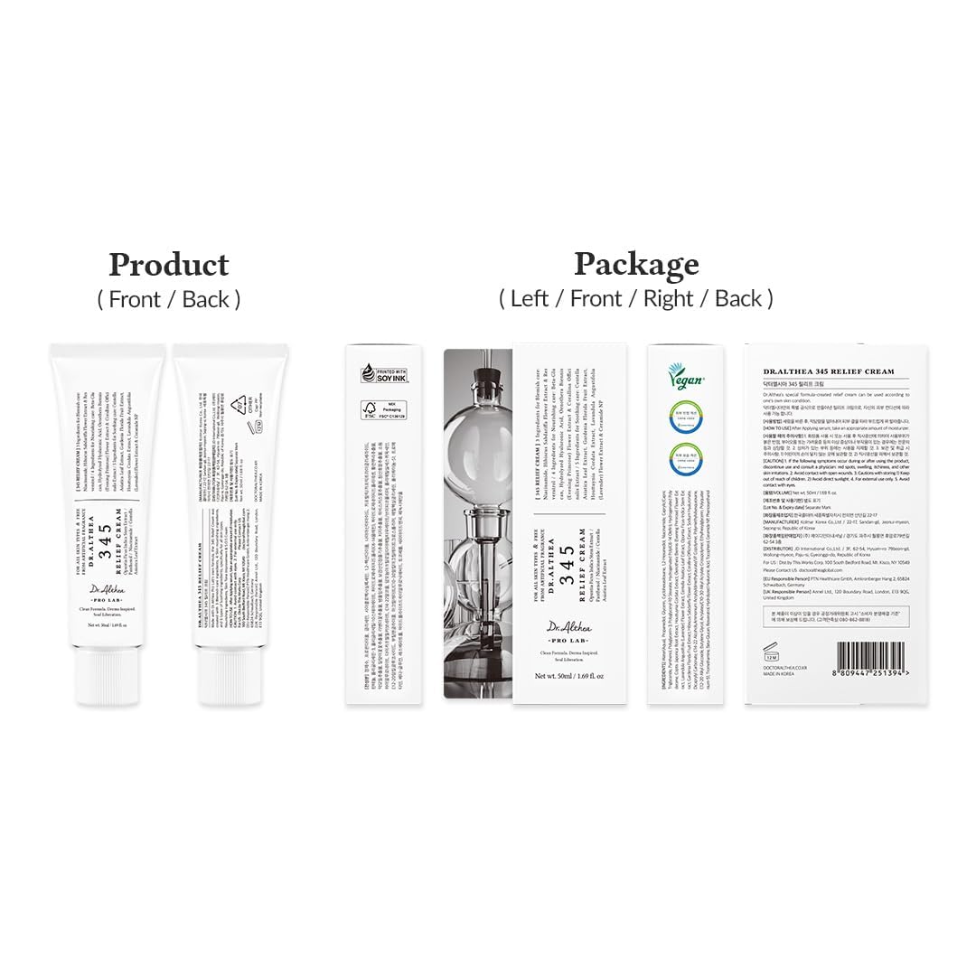 Dr.Althea 345 Relief Cream | Daily Face Moisturizer for Soothing Recovery and Blemish Care with PDRN & Niacinamide | Korean Vegan Skin Care for All Skin Types, 0.50 Fl Oz (Ver.2 - Pack of 1)
