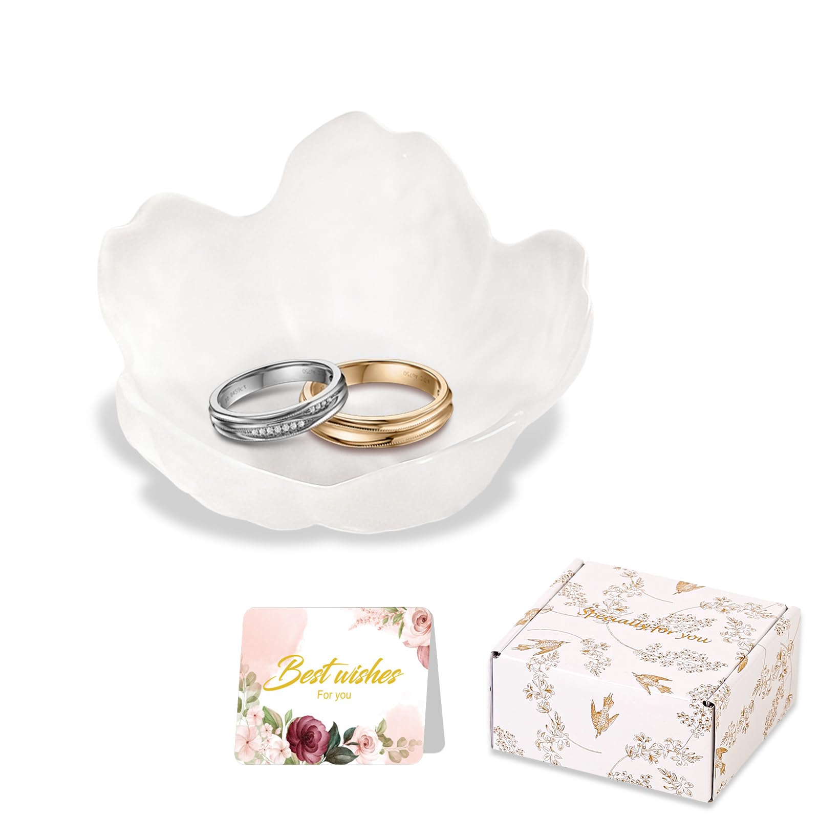 Gifts for Women Trinket Dish Flower Jewelry Dish Pink Glass Ring Holder Jewellery Tray Cute Room Decor Aesthetic Bedroom Accessories Unique Birthday New Home Mothers Day Gifts for Women Friends(2 pcs)