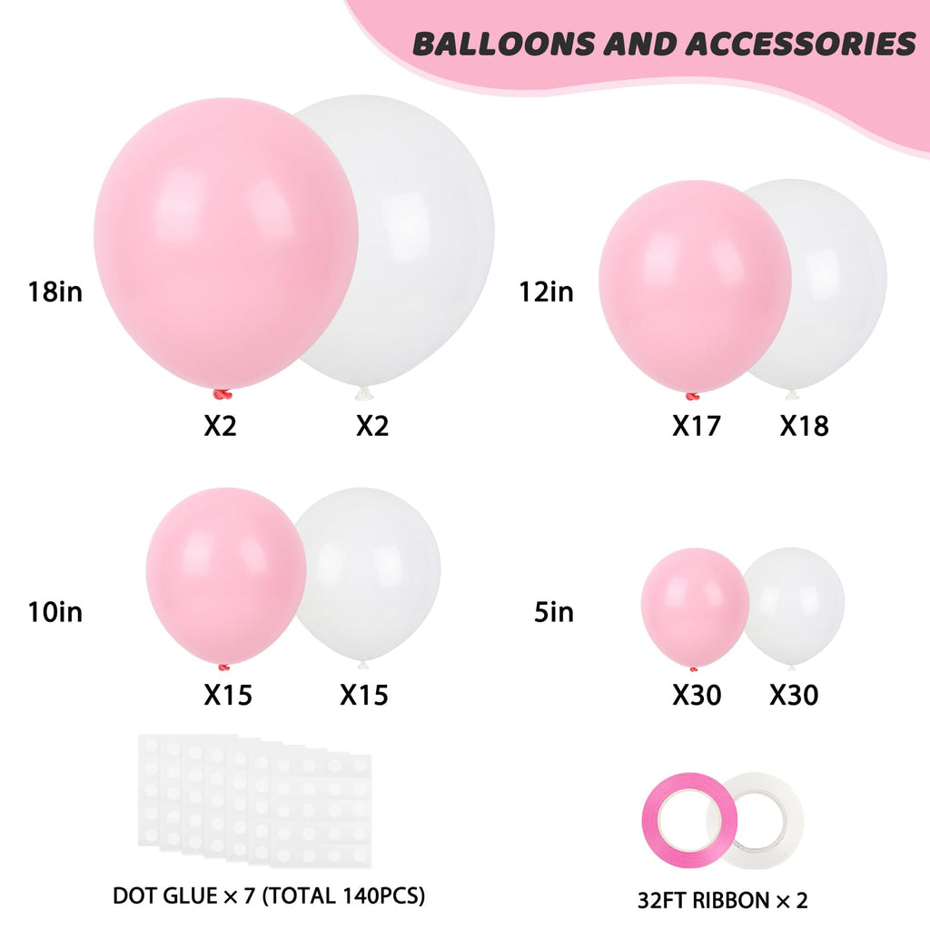 RUBFAC Pink Balloons 129pcs Light Pastel Pink Balloon Different Sizes 18 12 10 5 Inch for Garland Arch Mother's Day Birthday Party Baby Shower Gender Reveal Wedding Anniversary Easter Decoration