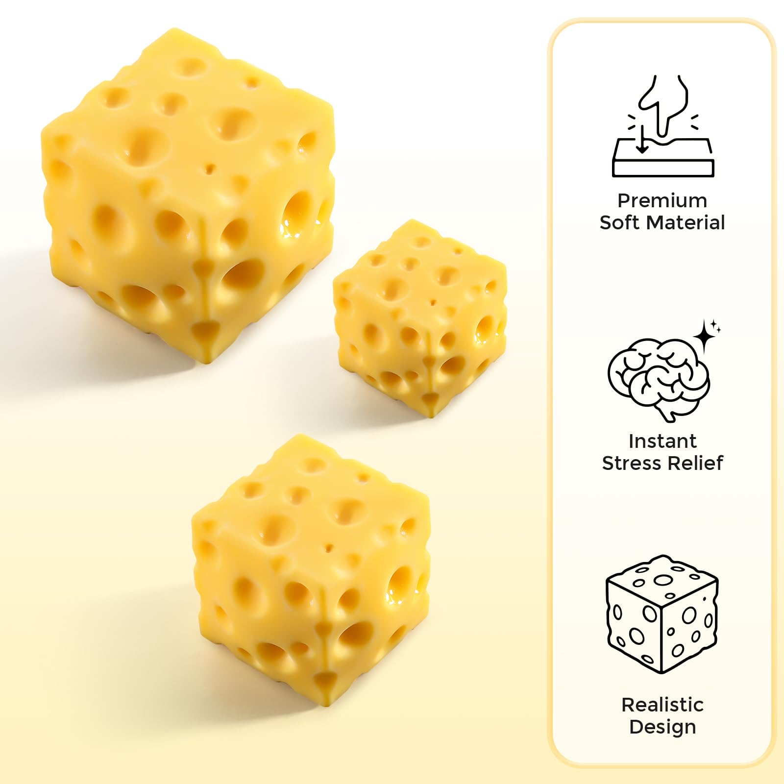Cheese Squishy Cube Block, Squishy Fidget Toys for Adults & Teens, Easter Basket Stocking Stuffers, Sensory Stress Ball Squeeze Toys for Stress Relief (Yellow 2.4 in)