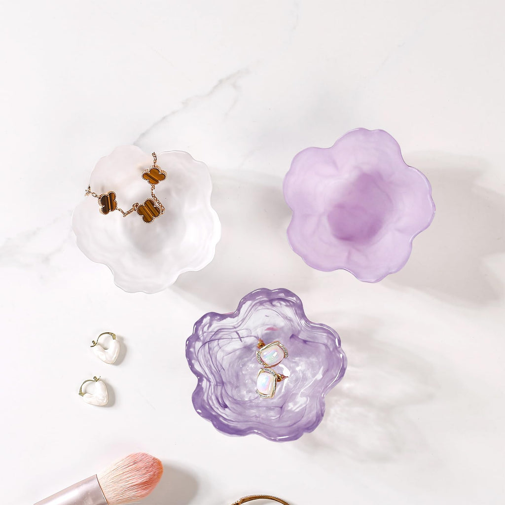 Gifts for Women Trinket Dish Flower Jewelry Dish Pink Glass Ring Holder Jewellery Tray Cute Room Decor Aesthetic Bedroom Accessories Unique Birthday New Home Mothers Day Gifts for Women Friends(2 pcs)