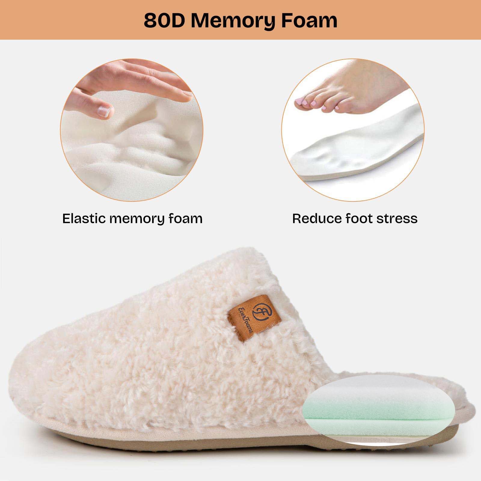 EverFoams Women's Fuzzy Slip-on Slippers Warm Cozy Soft Lightweight Memory Foam Indoor House Shoes