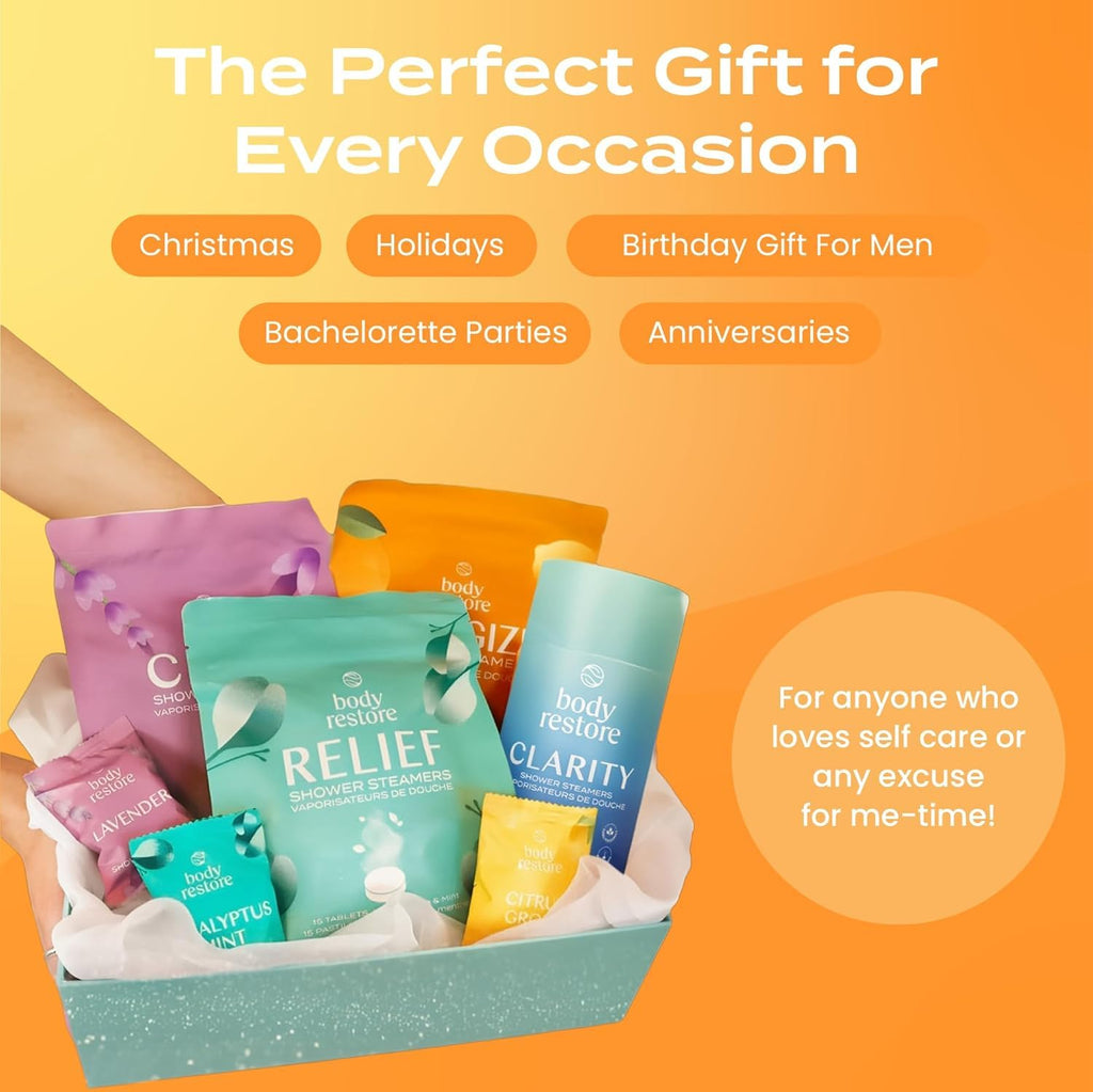 Body Restore Shower Steamers Aromatherapy 6 Pack – Mothers Day Gifts for Mom, Birthday Gifts for Women, Relaxation Stress Relief Self Care – Citrus Essential Oil Tablets