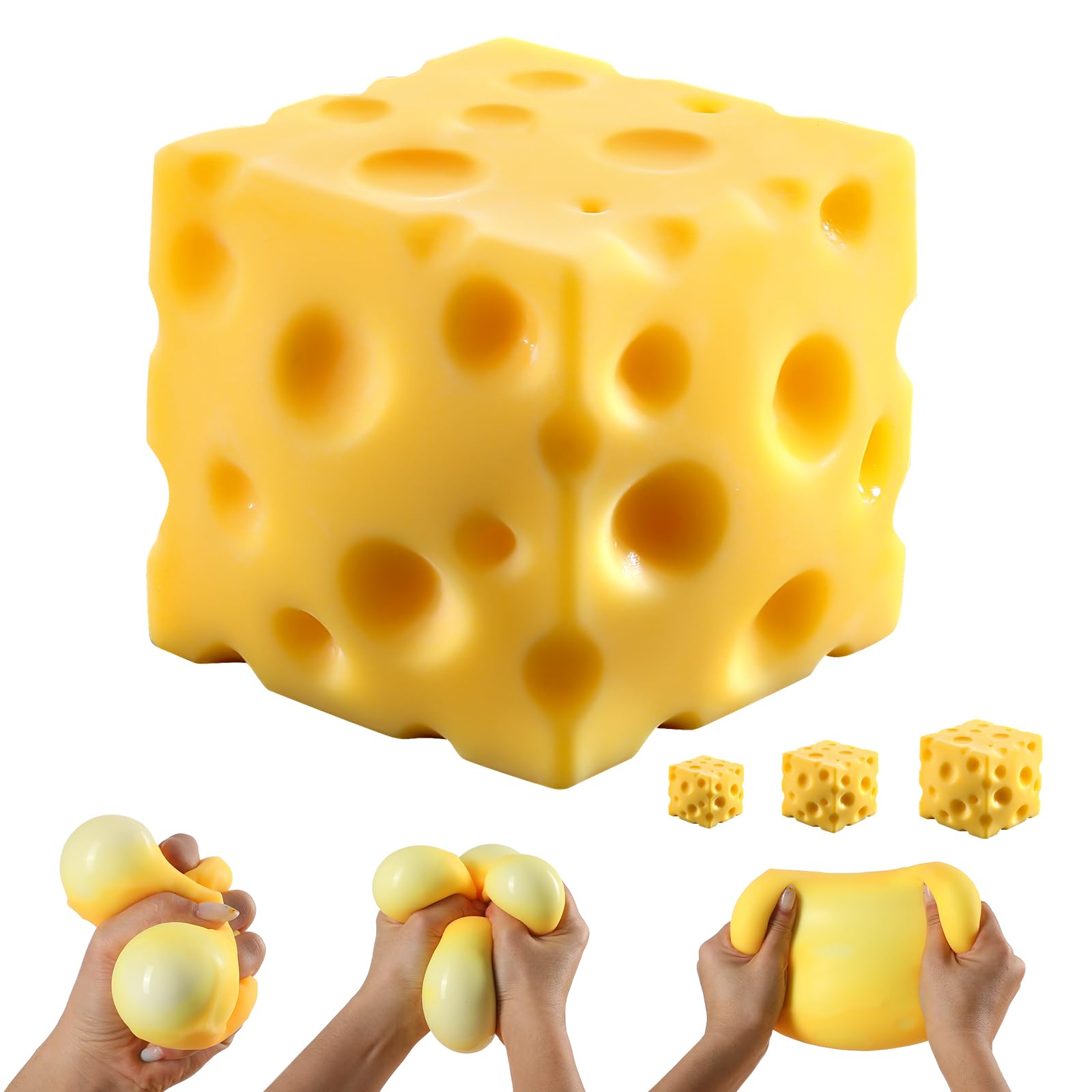 Cheese Squishy Cube Block, Squishy Fidget Toys for Adults & Teens, Easter Basket Stocking Stuffers, Sensory Stress Ball Squeeze Toys for Stress Relief (Yellow 2.4 in)