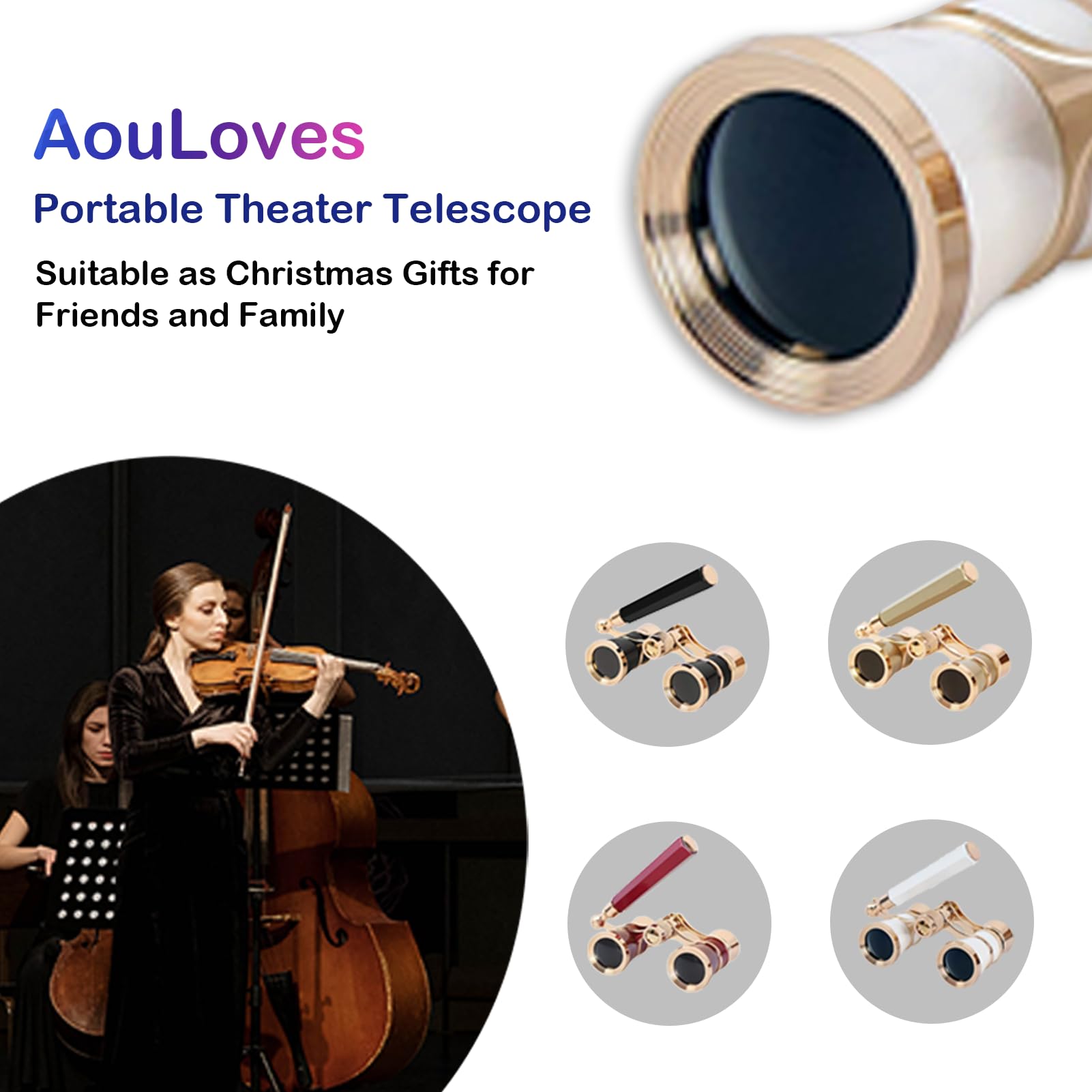 Opera Glasses Binoculars 3 X 25 Compact and Lightweight with Built-in Foldable Theater Glasses, Adjustable Handle for Adults Kids Women in Music Concerts and Opera Houses (Black)