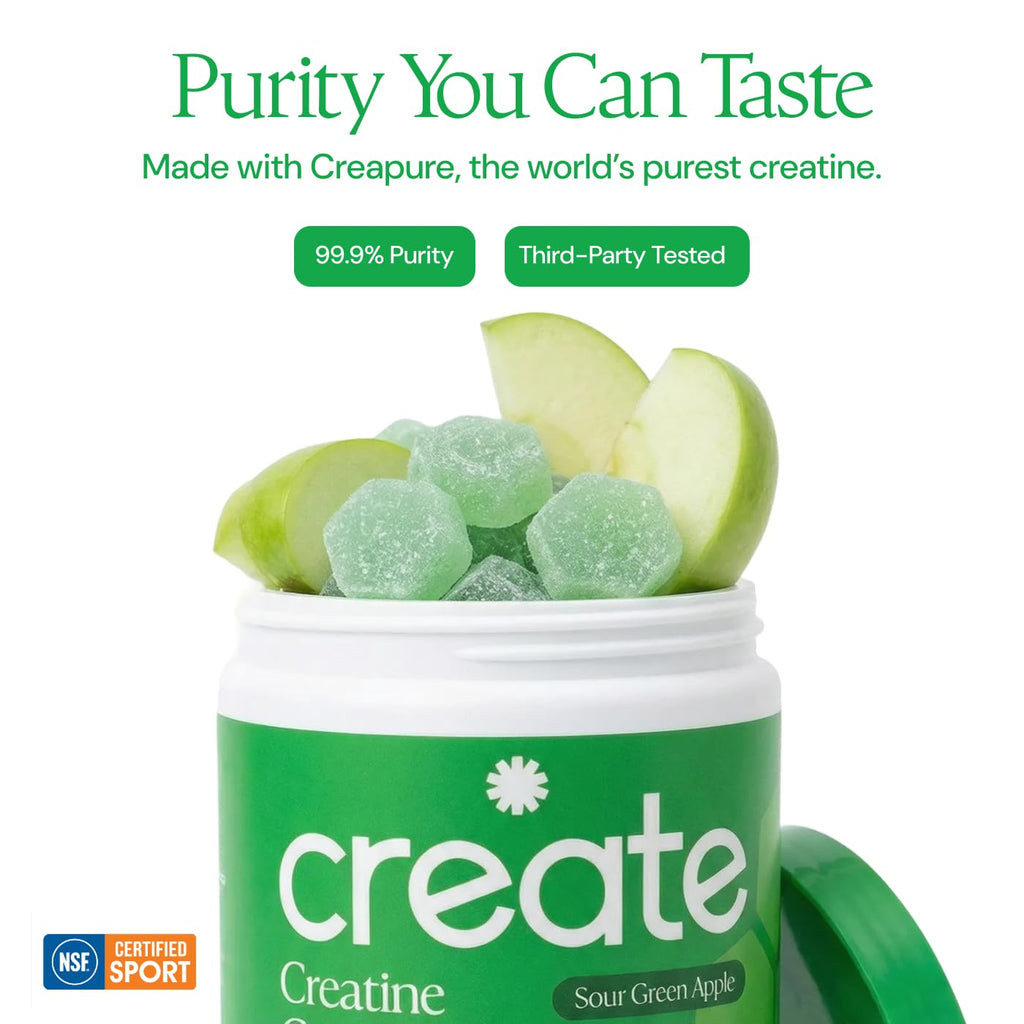 Create Creatine Monohydrate Gummies for Men & Women, Boost Focus, Strength, and Endurance, Anti-Melting Formula, Vegan, Gluten-Free, Non-GMO, 1.5g of Creatine per Gummy (Blue Raspberry)
