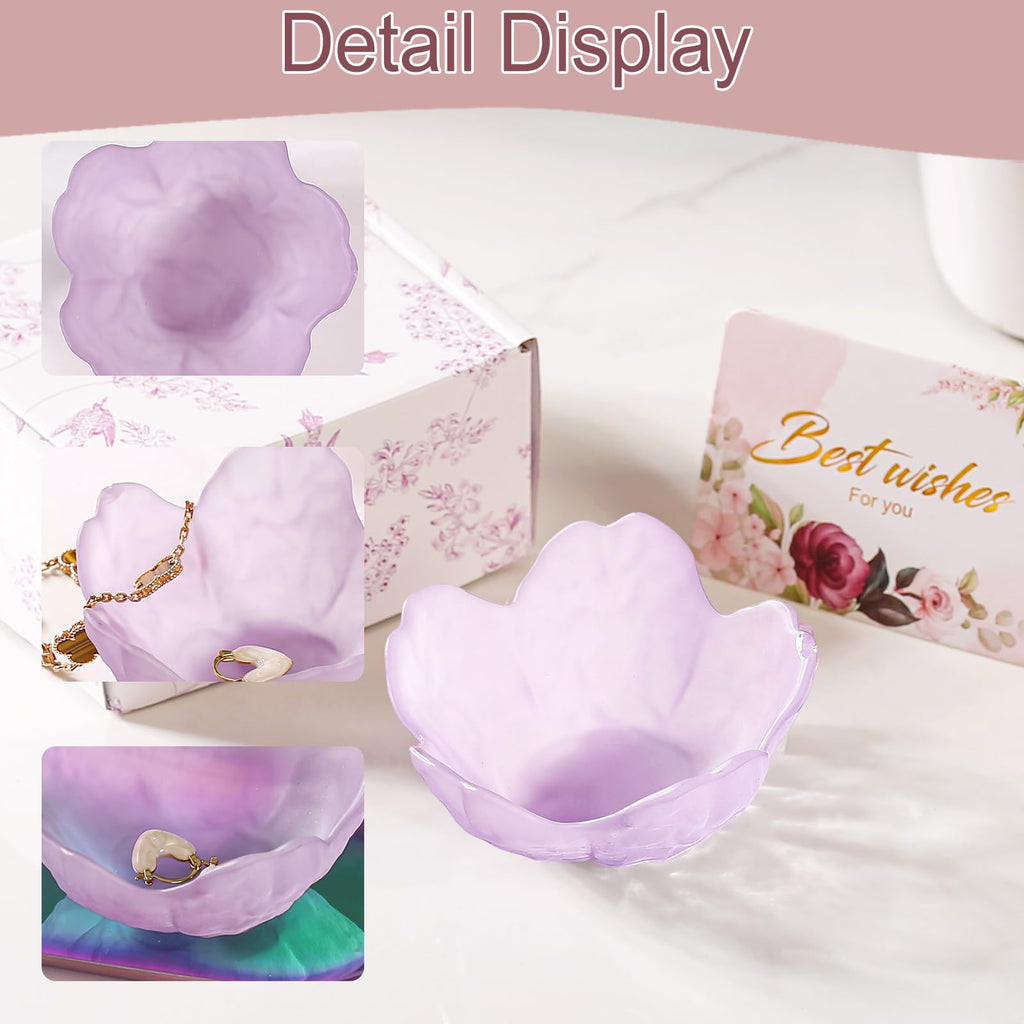 Gifts for Women Trinket Dish Flower Jewelry Dish Pink Glass Ring Holder Jewellery Tray Cute Room Decor Aesthetic Bedroom Accessories Unique Birthday New Home Mothers Day Gifts for Women Friends(2 pcs)