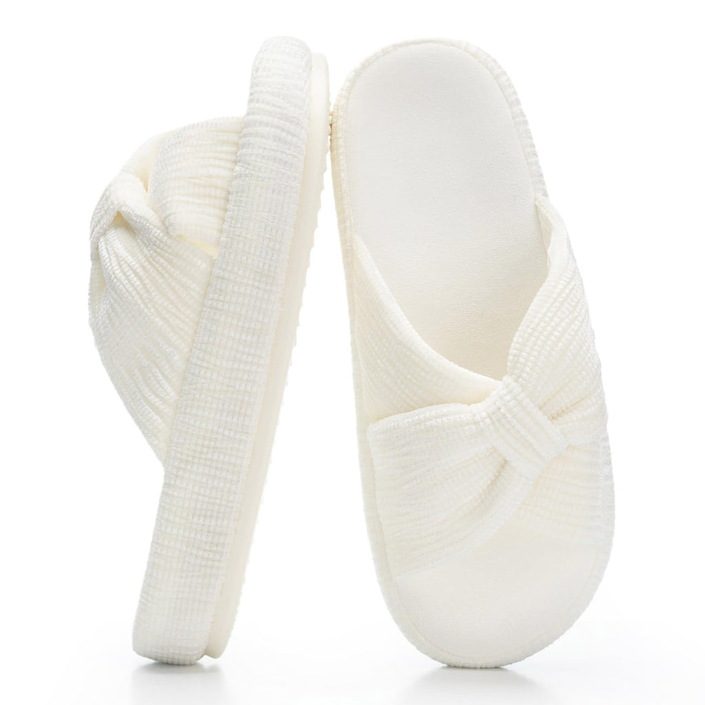 Chantomoo Slippers for Women Memory Foam House Bedroom Corduroy Bow Crossbands Slipper Shoes Comfy Trendy Gift Slippers
