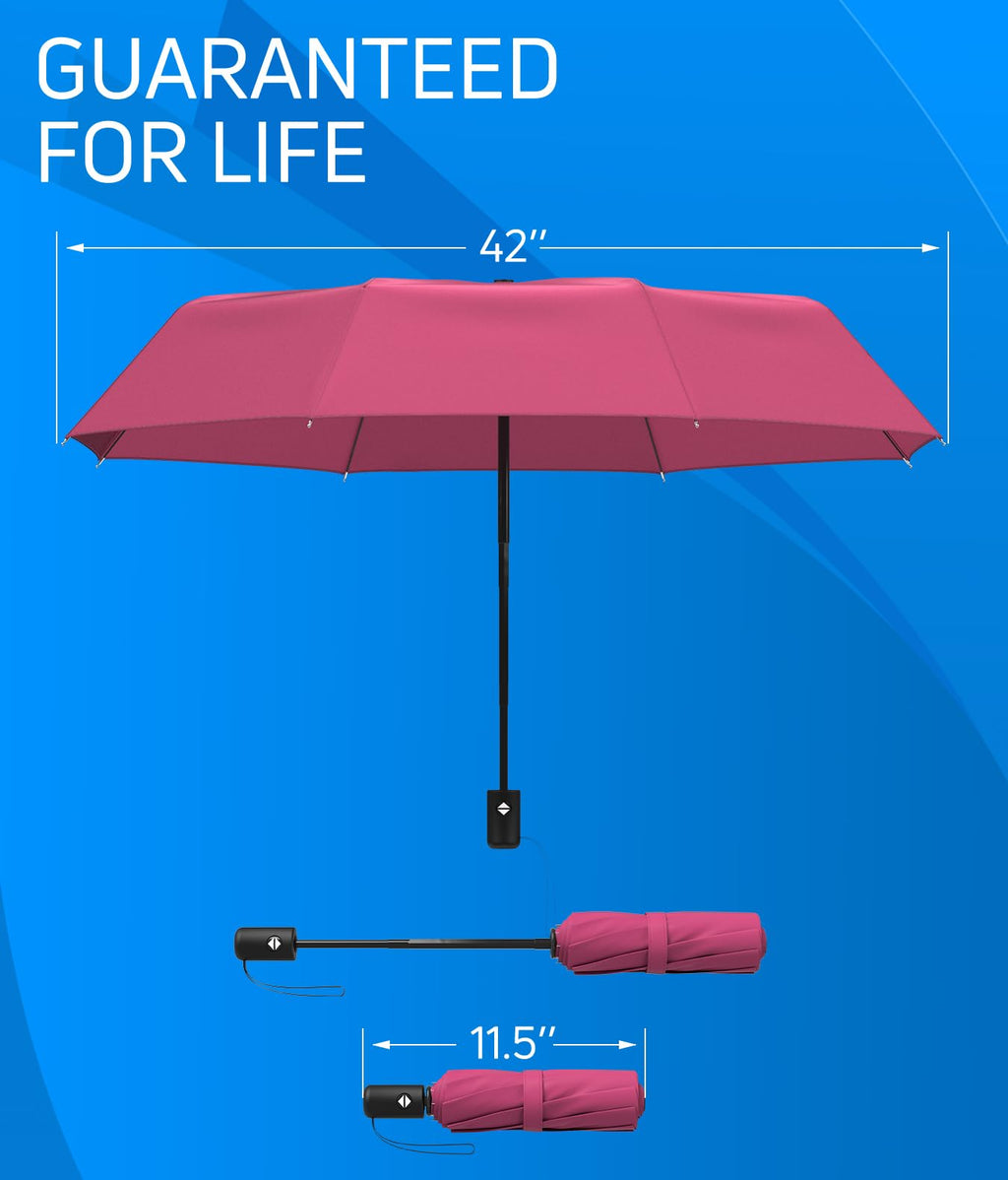 Rain-Mate Windproof Compact Umbrellas for Rain - Strong Reinforced Fiberglass Rib Design & Auto Open & Close - Portable Folding Travel Umbrella - Lightweight & Packable for Women & Men, Easy Collapse