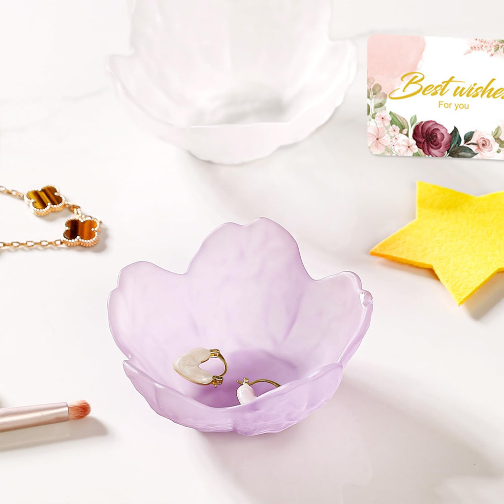 Gifts for Women Trinket Dish Flower Jewelry Dish Pink Glass Ring Holder Jewellery Tray Cute Room Decor Aesthetic Bedroom Accessories Unique Birthday New Home Mothers Day Gifts for Women Friends(2 pcs)