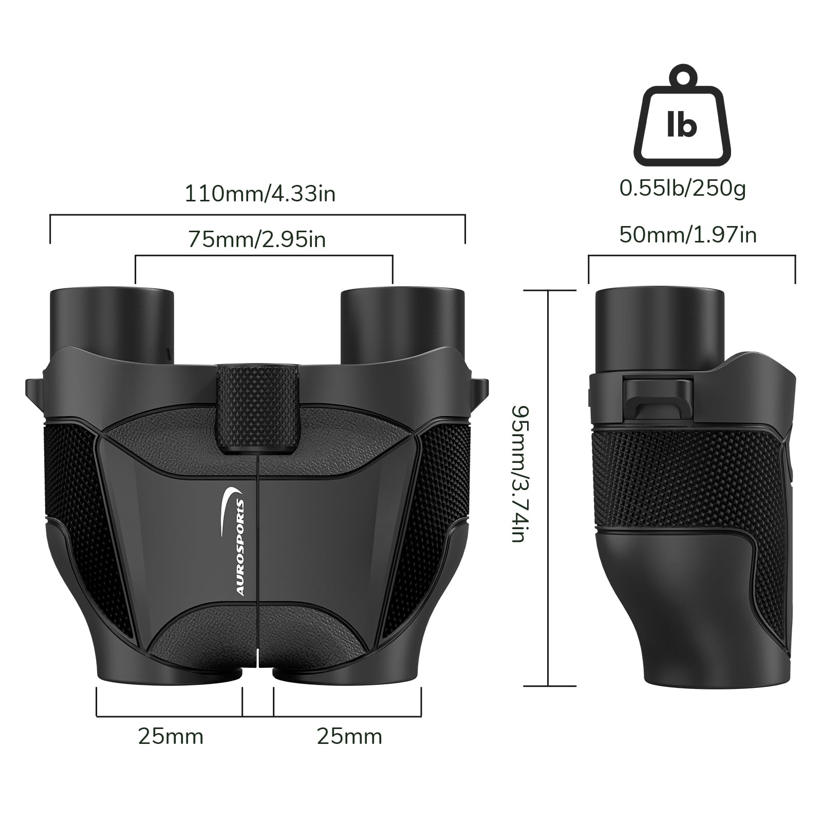 Aurosports 15x25 Compact Binoculars for Kids - Small Binoculars Lightweight with Carrying Case Birding Guide for Bird Watching Hiking Camping Travel Gift for 8-12 Years Boys Girls (Black)