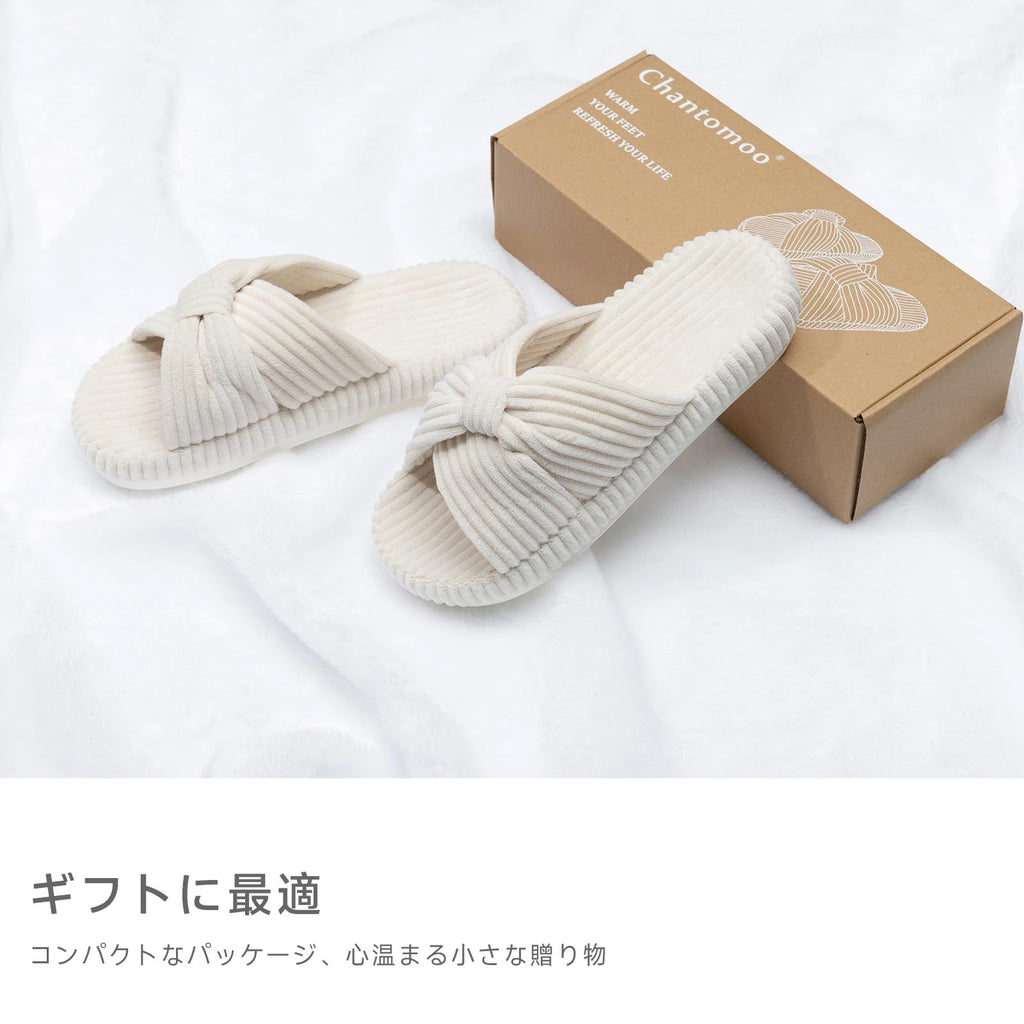Chantomoo Slippers for Women Memory Foam House Bedroom Corduroy Bow Crossbands Slipper Shoes Comfy Trendy Gift Slippers