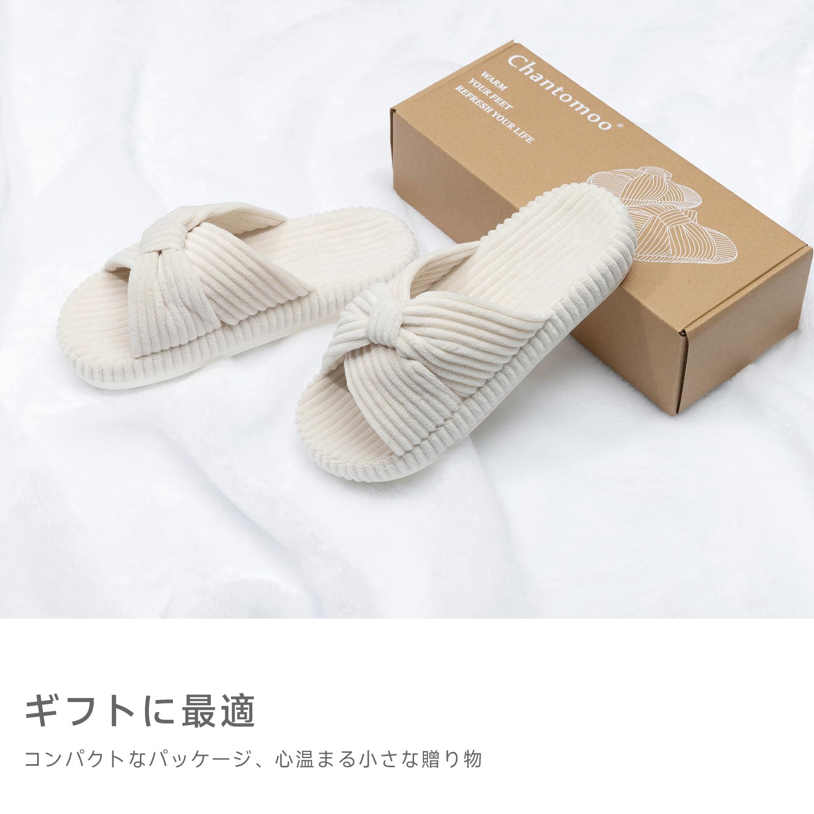 Chantomoo Slippers for Women Memory Foam House Bedroom Corduroy Bow Crossbands Slipper Shoes Comfy Trendy Gift Slippers