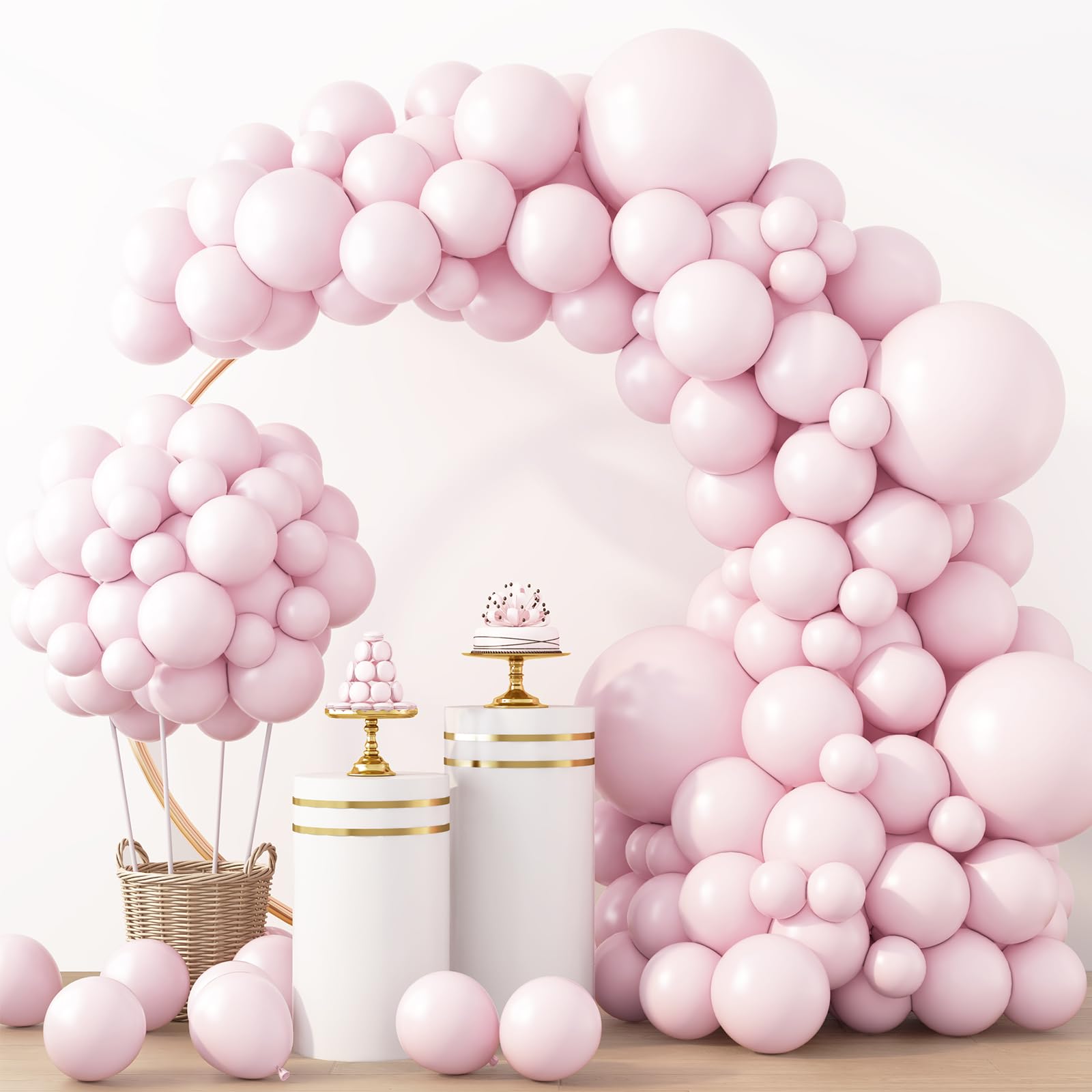 RUBFAC Pink Balloons 129pcs Light Pastel Pink Balloon Different Sizes 18 12 10 5 Inch for Garland Arch Mother's Day Birthday Party Baby Shower Gender Reveal Wedding Anniversary Easter Decoration