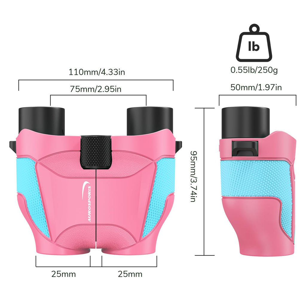 Aurosports 15x25 Compact Binoculars for Kids - Small Binoculars Lightweight with Carrying Case Birding Guide for Bird Watching Hiking Camping Travel Gift for 8-12 Years Boys Girls (Black)
