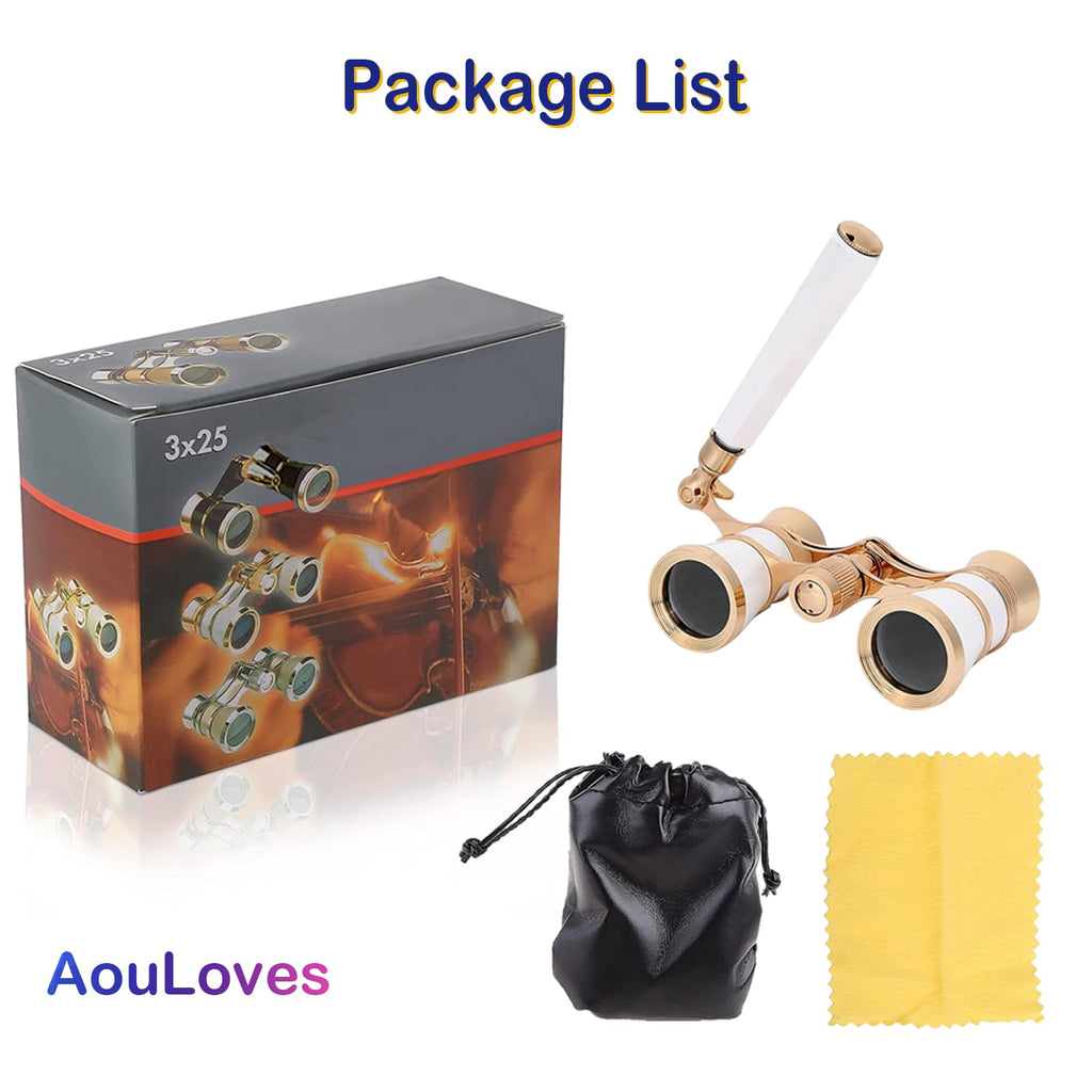 Opera Glasses Binoculars 3 X 25 Compact and Lightweight with Built-in Foldable Theater Glasses, Adjustable Handle for Adults Kids Women in Music Concerts and Opera Houses (Black)