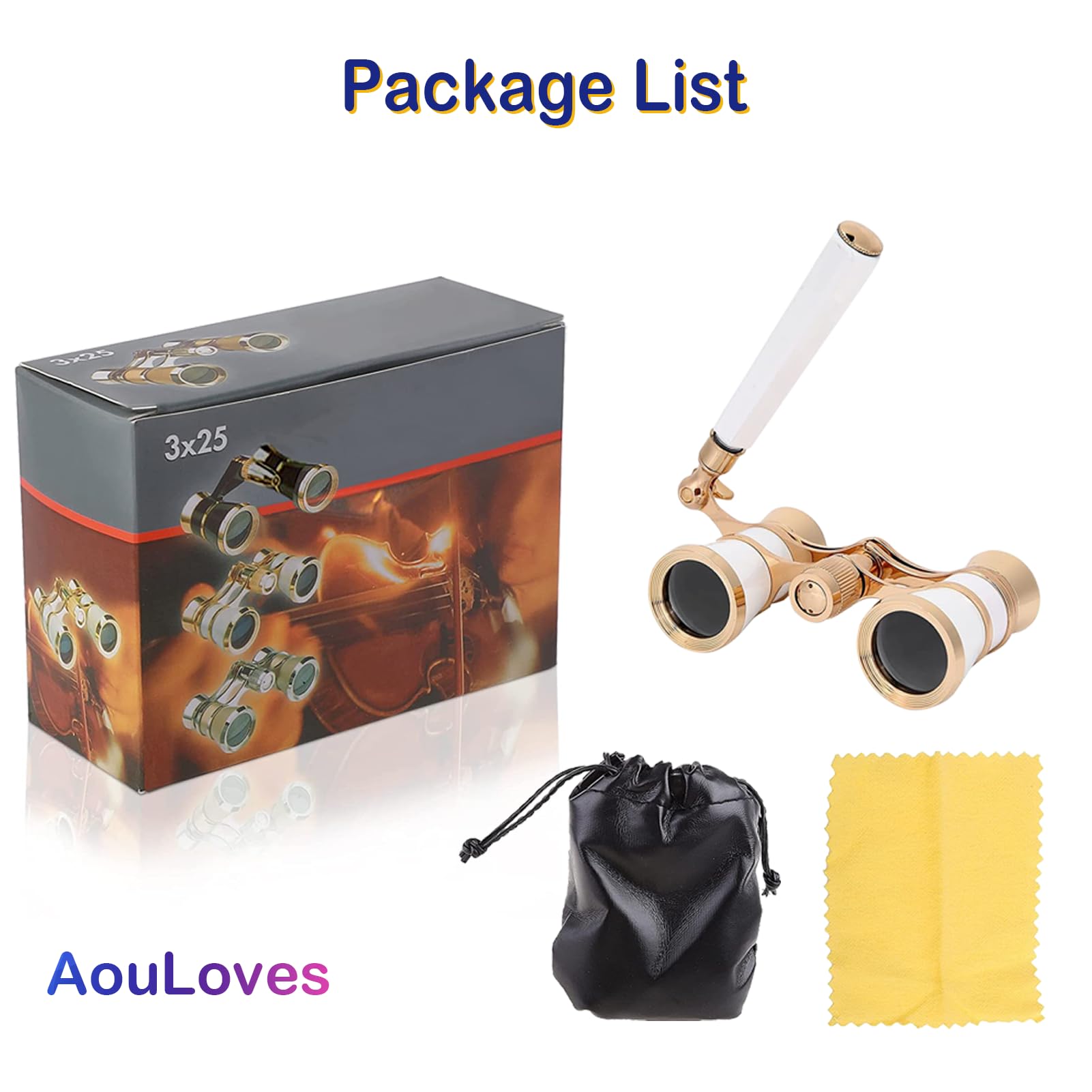 Opera Glasses Binoculars 3 X 25 Compact and Lightweight with Built-in Foldable Theater Glasses, Adjustable Handle for Adults Kids Women in Music Concerts and Opera Houses (Black)