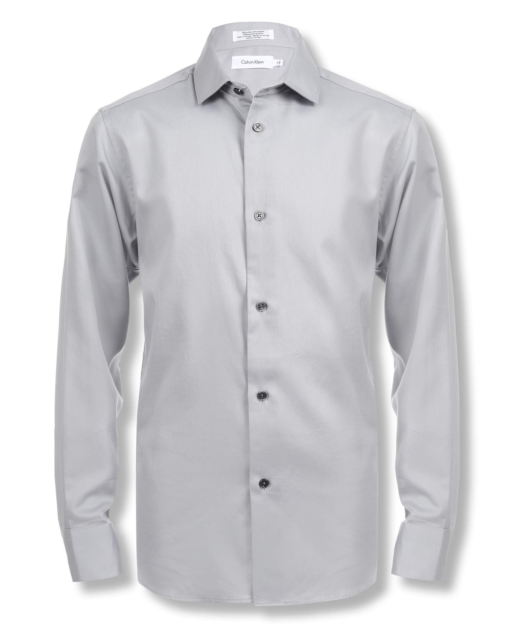 Calvin Klein boys Long Sleeve Sateen Dress Shirt, Button-down Style With Cuffs & Shirttail Hem