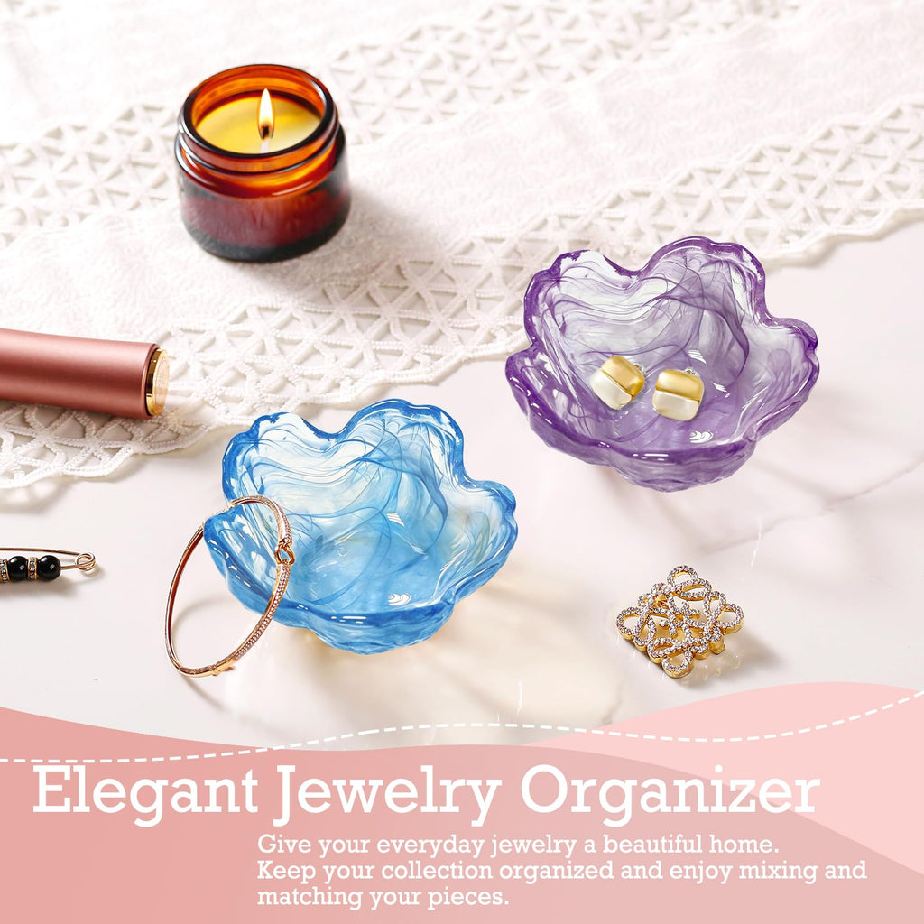 Gifts for Women Trinket Dish Flower Jewelry Dish Pink Glass Ring Holder Jewellery Tray Cute Room Decor Aesthetic Bedroom Accessories Unique Birthday New Home Mothers Day Gifts for Women Friends(2 pcs)