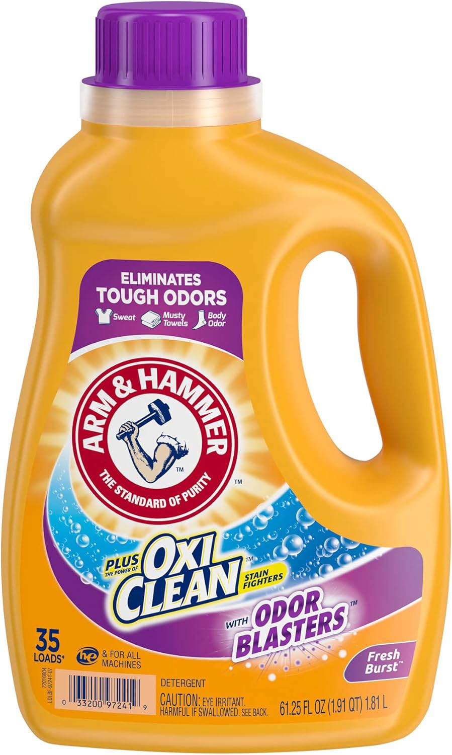 ARM & HAMMER Plus OxiClean with Odor Blasters Liquid Laundry Detergent, Laundry Odor Remover, Attacks Stains, Fresh Botanical Scent, 74 Loads, 96.2 Fl Oz