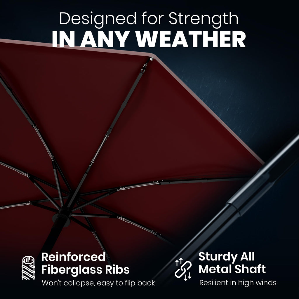 Rain-Mate Windproof Compact Umbrellas for Rain - Strong Reinforced Fiberglass Rib Design & Auto Open & Close - Portable Folding Travel Umbrella - Lightweight & Packable for Women & Men, Easy Collapse