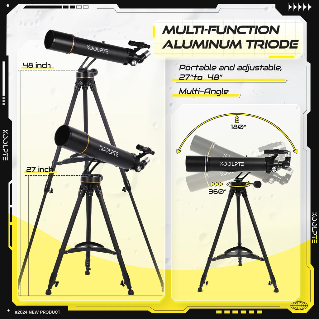 Telescope, 90mm Aperture 700mm Professional Telescope for Adults, High Power with Upgraded Vertisteel AZ Slow-Motion Mount Telescopes for Astronomy Beginners, Stainless Steel Tripod, Phone Adapter,Bag