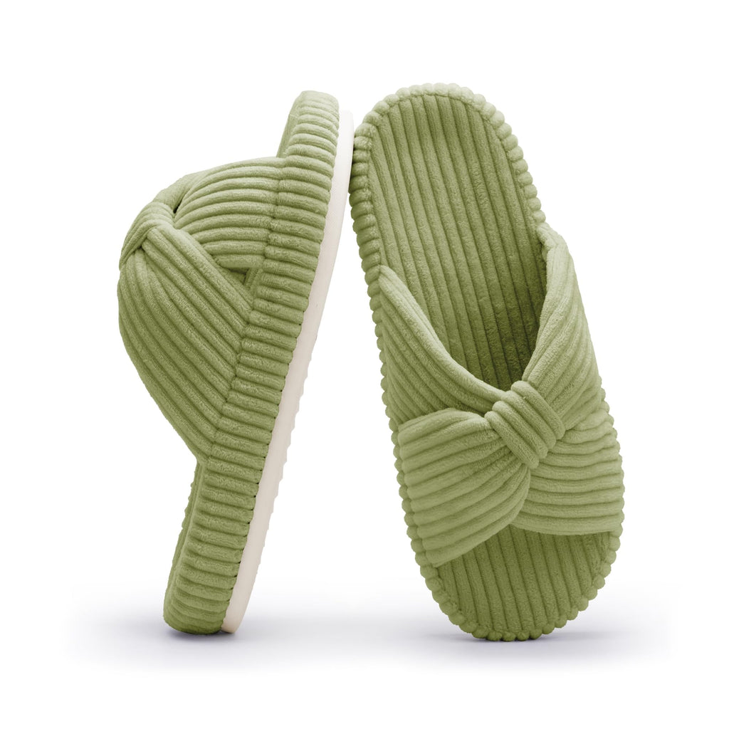 Chantomoo Slippers for Women Memory Foam House Bedroom Corduroy Bow Crossbands Slipper Shoes Comfy Trendy Gift Slippers