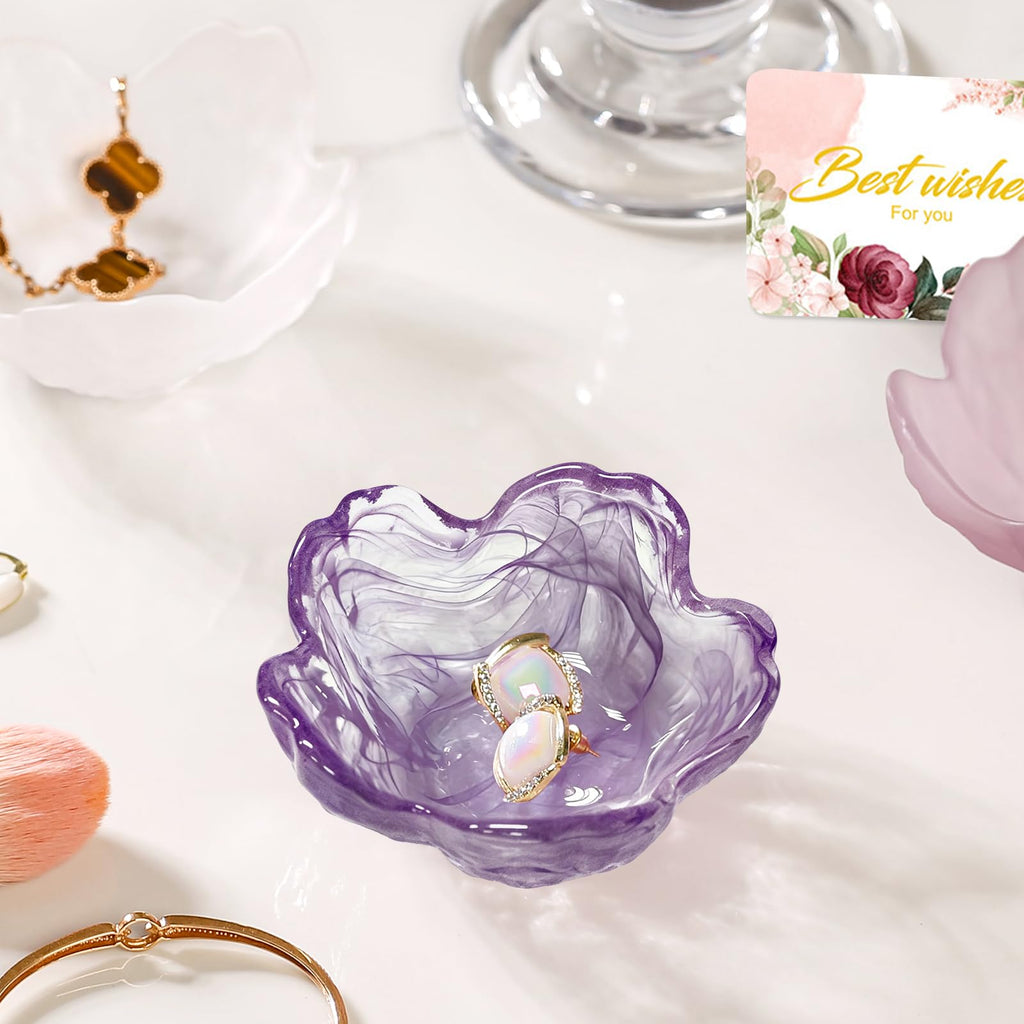 Gifts for Women Trinket Dish Flower Jewelry Dish Pink Glass Ring Holder Jewellery Tray Cute Room Decor Aesthetic Bedroom Accessories Unique Birthday New Home Mothers Day Gifts for Women Friends(2 pcs)
