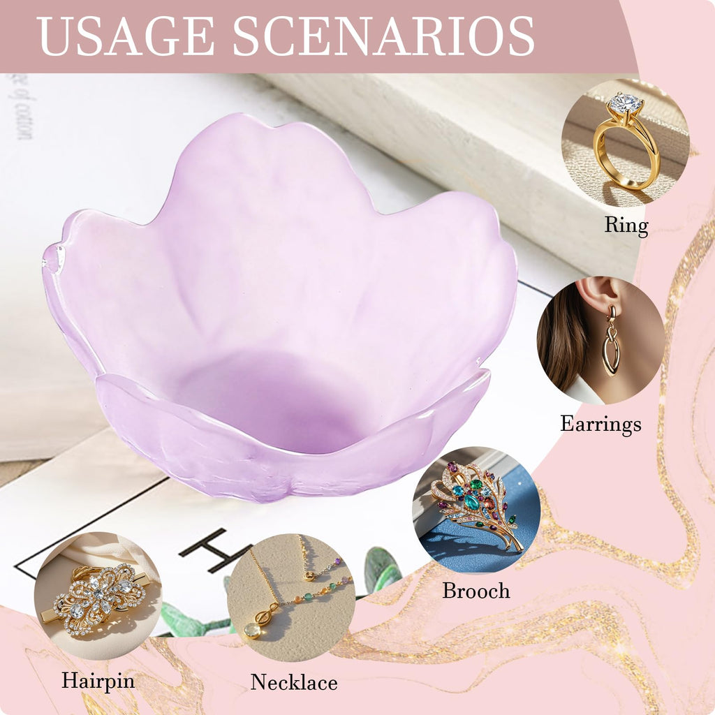 Gifts for Women Trinket Dish Flower Jewelry Dish Pink Glass Ring Holder Jewellery Tray Cute Room Decor Aesthetic Bedroom Accessories Unique Birthday New Home Mothers Day Gifts for Women Friends(2 pcs)