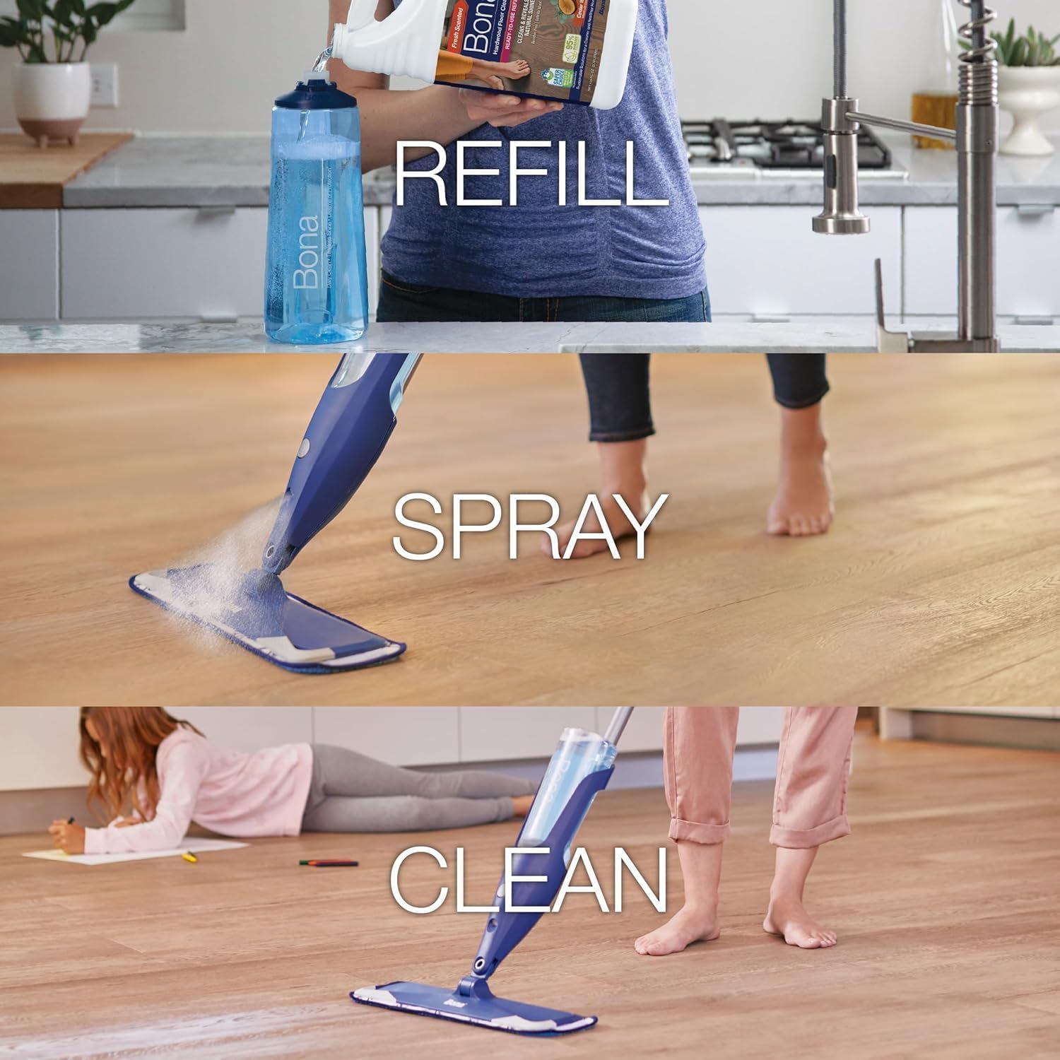 Bona® Hardwood Floor Cleaner Spray - 32 fl oz - Cedar Wood - Includes Filled Bottle + Concentrate Refill for Hardwood Floor Cleaning